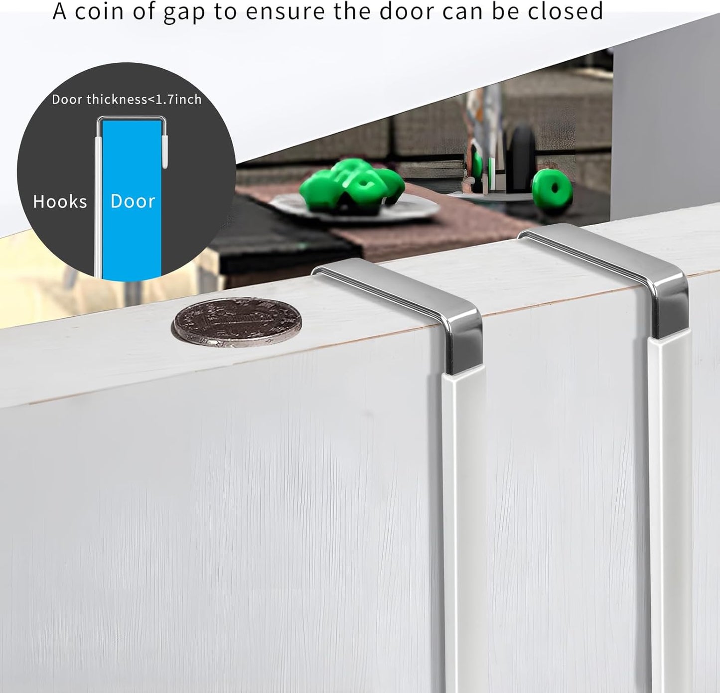 FYY Over The Door Hooks, 4 Pack Upgraded Long Door Hangers Hooks with Rubber Prevent Scratches Heavy Duty Organizer Hooks for Hanging Clothes, Towels, Hats, Coats, Bags White