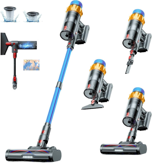 Cordless Vacuum Cleaner, 580W 48KPA 70 Mins Vacuum Cleaners for Home, Self-Standing Cordless Vacuum with Charging Dock Station, LED Display, Upgraded Anti-Tangle Stick Vacuum for Pet Hair/Carpet/Floor