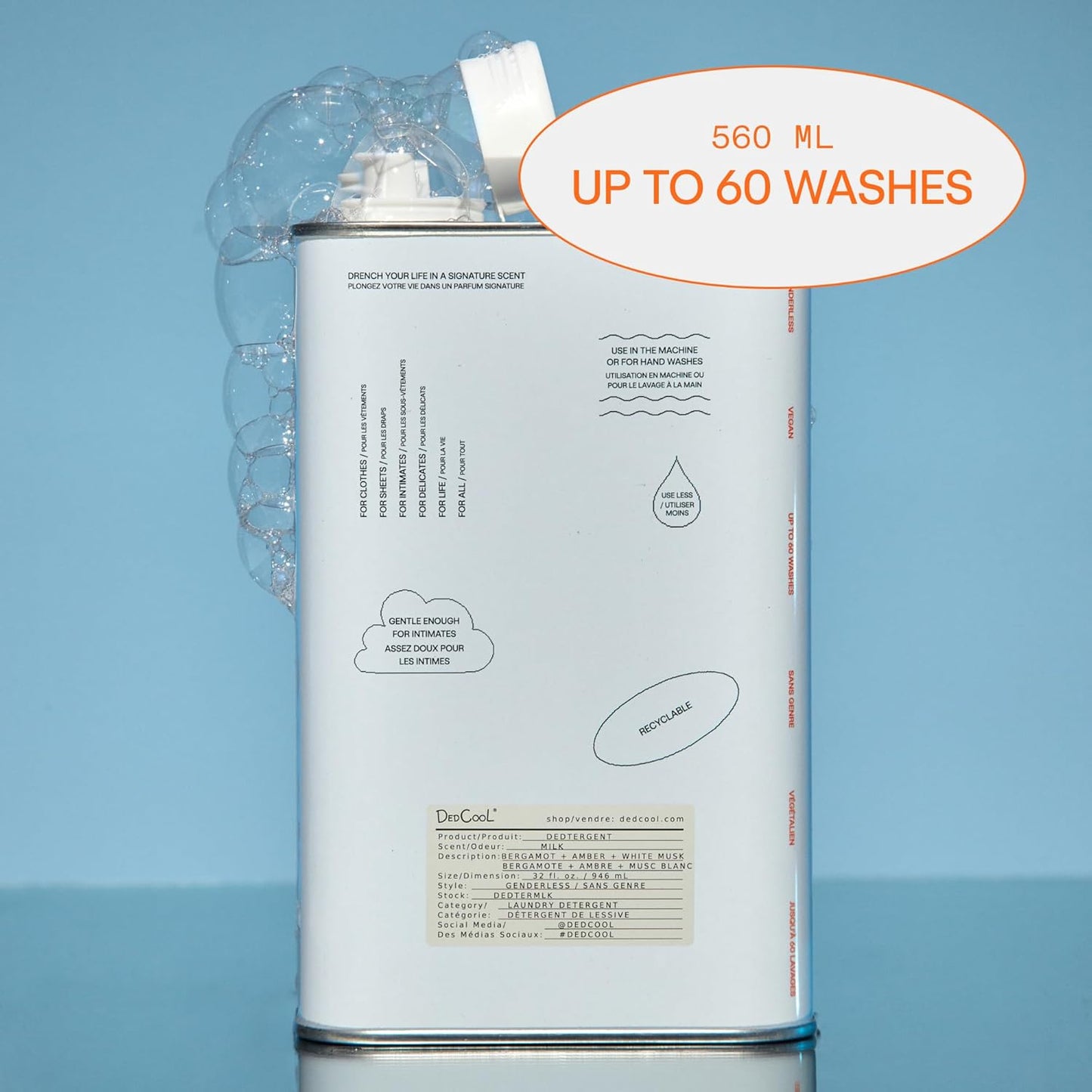 DedCool Liquid Laundry Dedtergent | Milk | Luxurious Fragrance Detergent | Removes Stains | Infused with Natural Essential Oils | Non-Toxic | 60 Washes | 32 fl oz