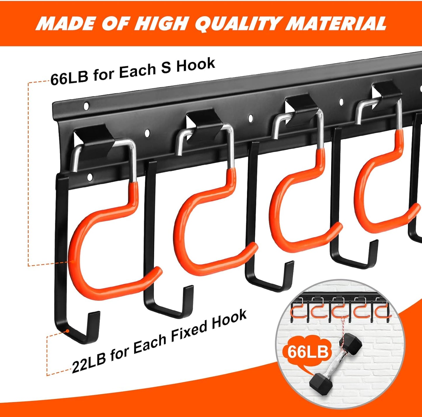 34'' All Metal Garden Tool Organizer Wall Mount Garage Organizers and Storage with Hooks Tool Hangers for Shed