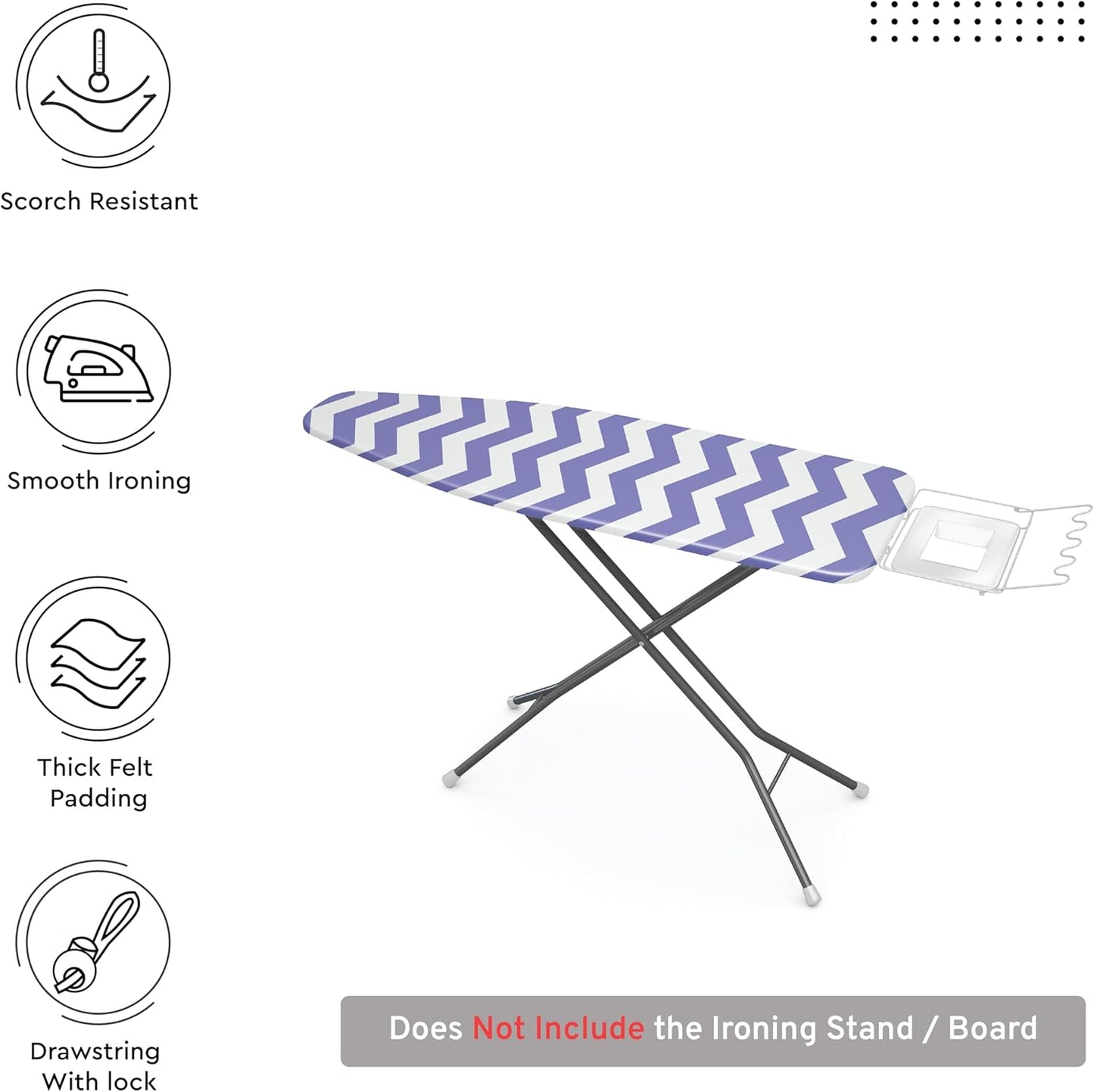 Encasa XO Ironing Board Cover and Pad 54"x15" - Thick 3mm Felt Padding, Drawstring Tightening & Lock, Easy Fit, Scorch & Stain Resistant, Fits Standard Large Ironing Board - Zig Zag Peri