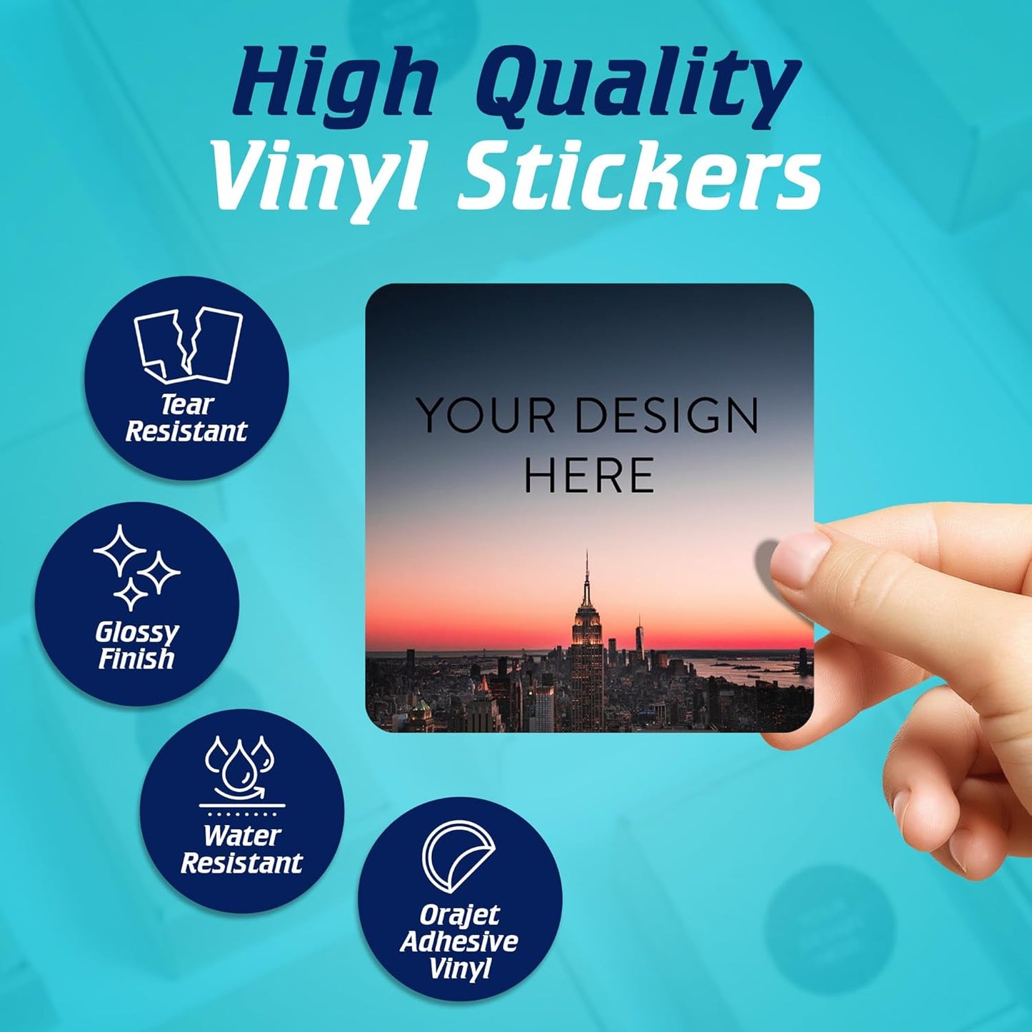 100 Custom Vinyl Stickers - Upload Your own Image, Text, Design, Logo - Personalized Logo Labels for Handmade, Packaging, Bottle, Jars, Candle, Brand Stickers (City, 3x3 Square)