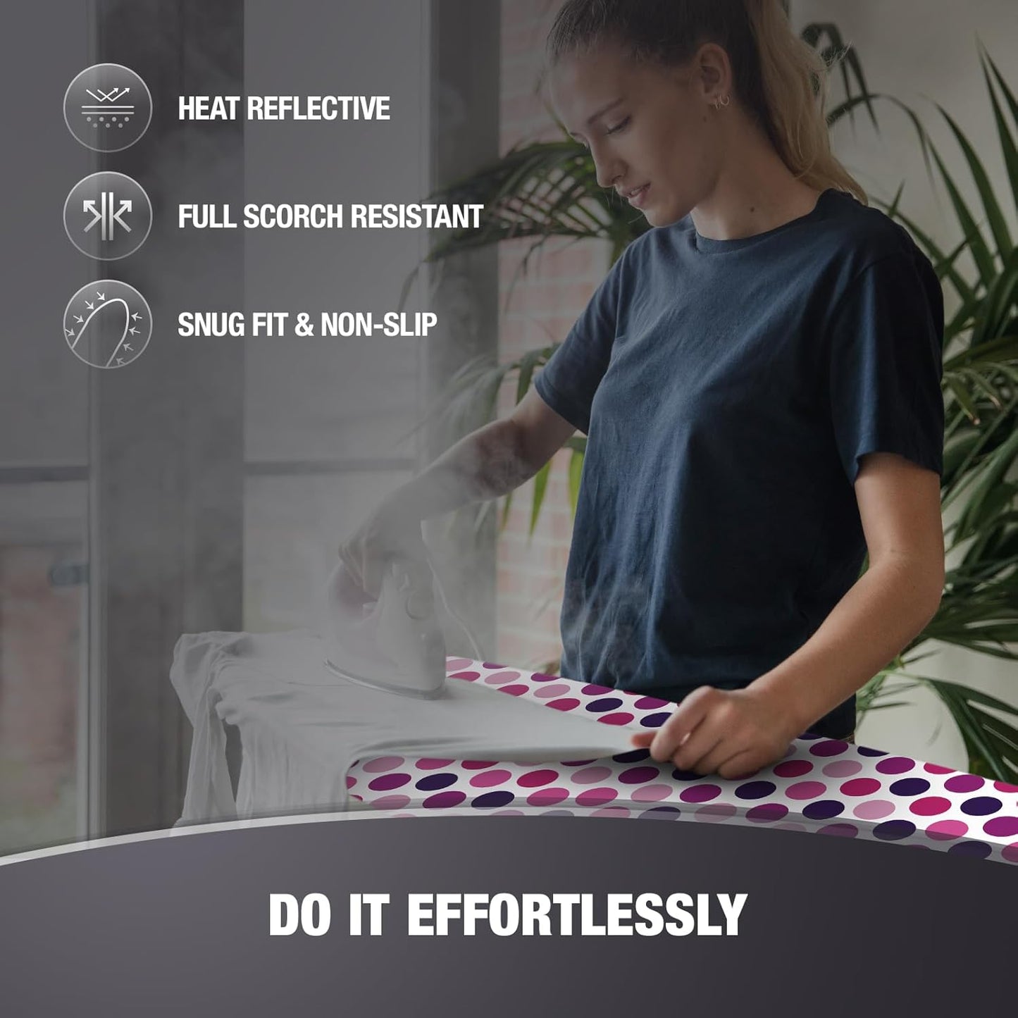 Extra Thick Ironing Board Covers with Pad Standard Size 15x54, Heat Reflective Full Scorch Resistant Padding, Snug Fit Non-Slip Nose Pocket Fastener Straps Elastic Edges, Polka Dots