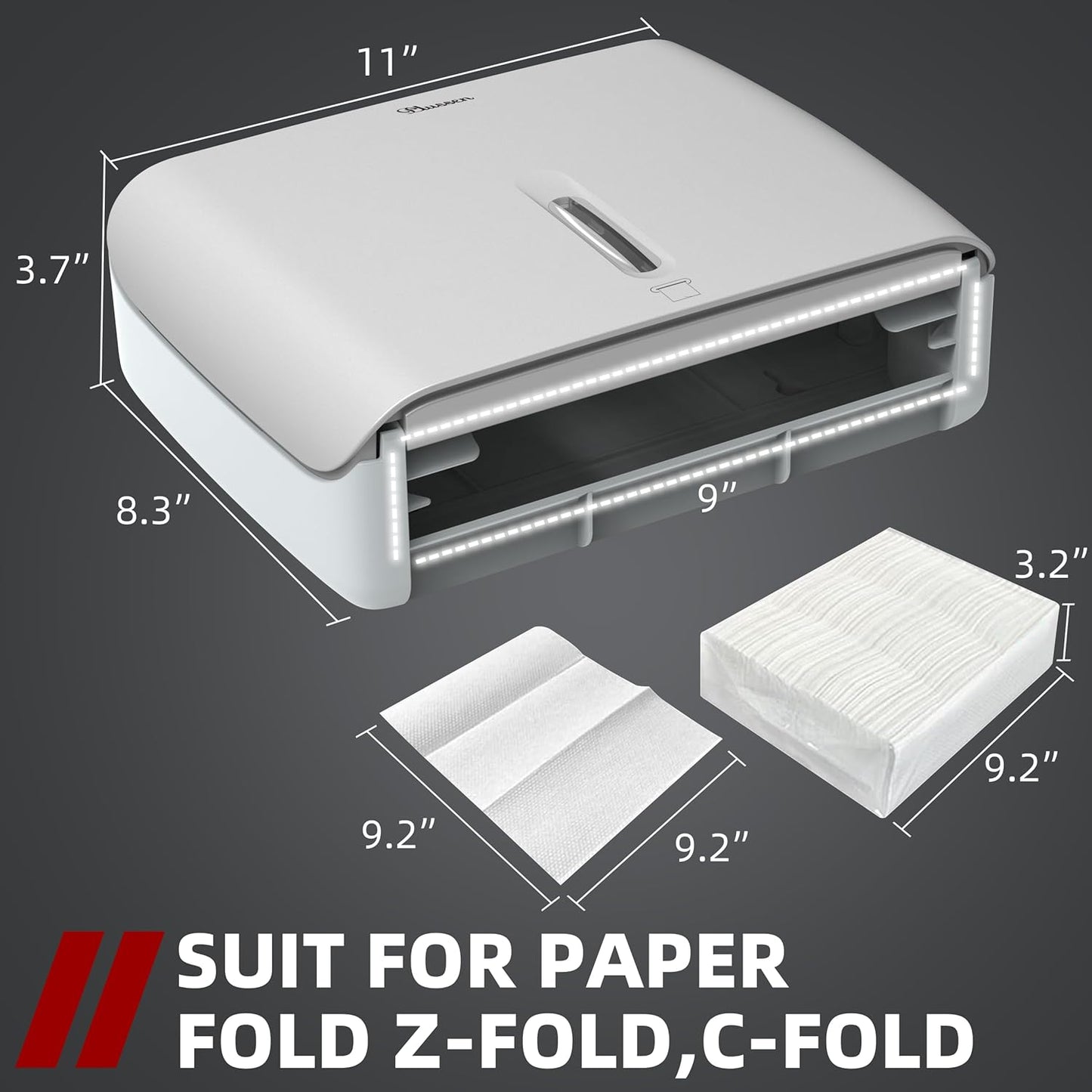 Commercial Paper Towel Dispenser Wall Mount with Key Pack of 2 Plastic 10⅞” Length X 8¼” Height X 3¾” Depth for Restroom