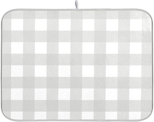 Buffalo Plaid Gray White Dish Drying Mat for Kitchen Countertop 16x18 Chessboard Rectangle Small Drying Mat Reusable Quick Dry Dish Sink Absorbent Mats Dishwasher Easy Clean Decorative Home Essentials