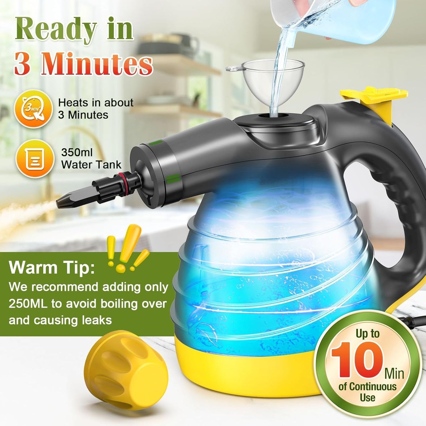 Handheld Pressurized Steam Cleaner, 1050W Multi-Surface Steamer for Cleaning, 9 Accessories Multi-Purpose Steamer for Home Use, Chemical-Free Natural Steam Cleaner for Car Floor Upholstery Couch Grout