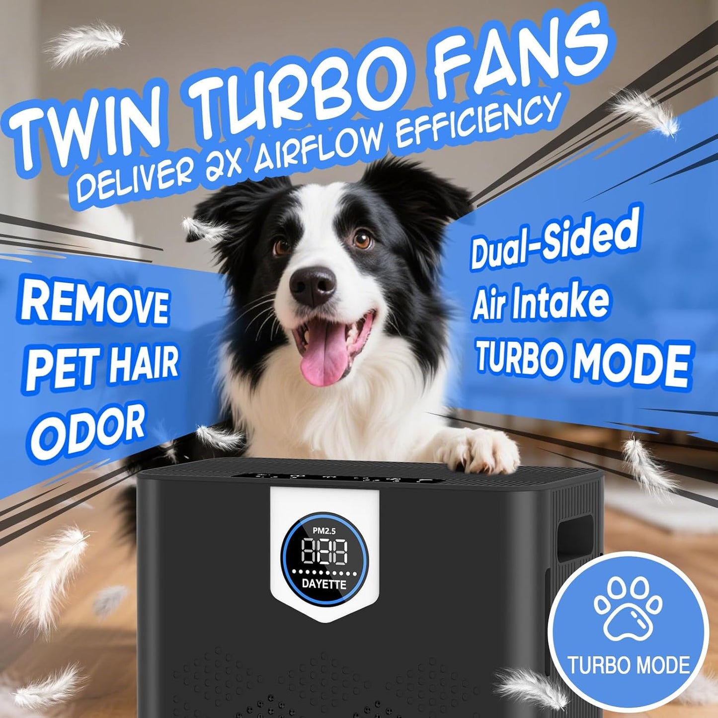 DAYETTE Air Purifier for Home Large Room Bedroom Up to 3000 Ft² with Washable Pre-Filter, Air Quality Monitor, HEPA Air Purifiers with Sleep Mode for Dust, Pollen,Black