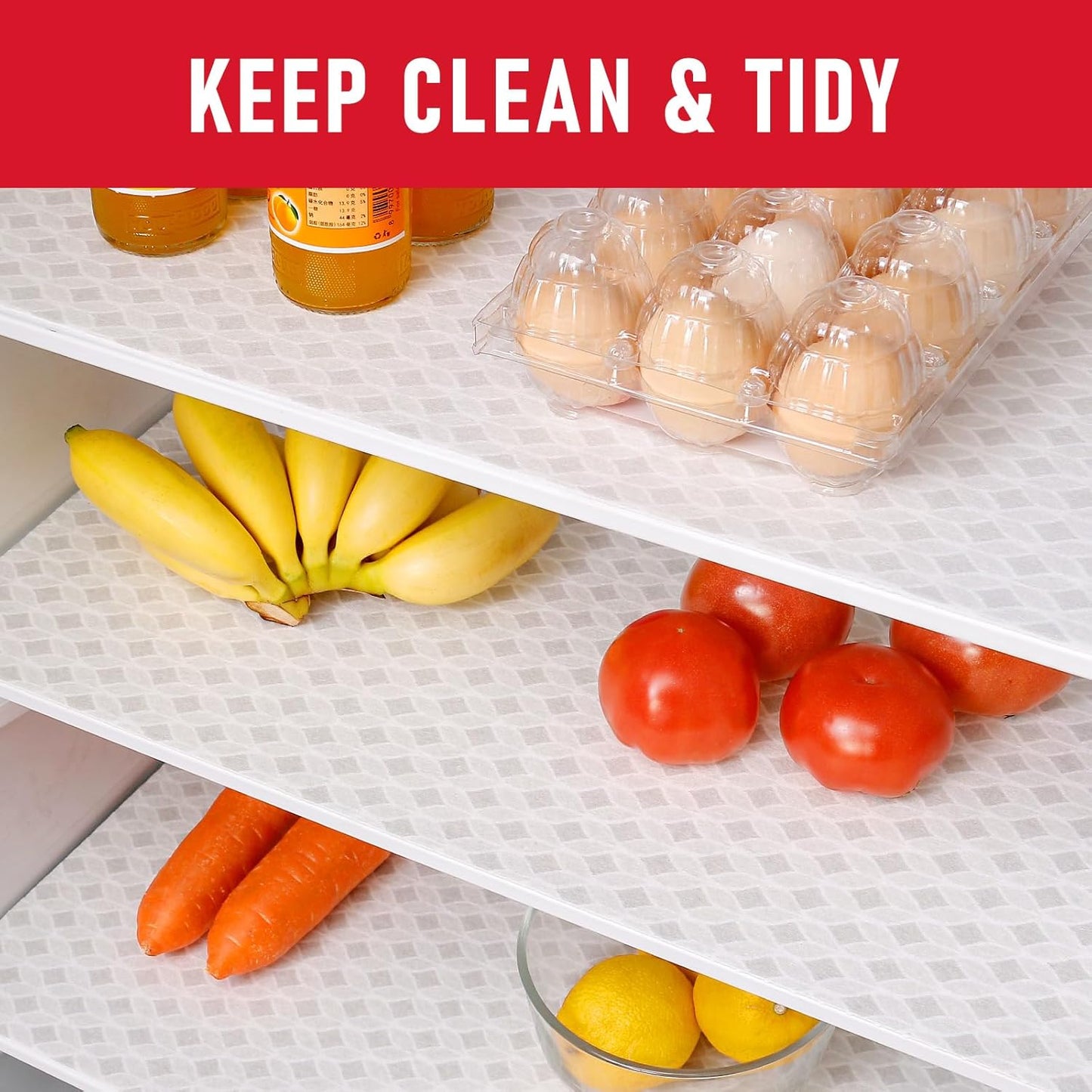 Cooyes Refrigerator Liners, Non-Slip Fridge Liners Washable, Absorbent Refrigerator Shelf Liner for Kitchen Cabinets, Non-Adhesive Refrigerator Mats Fridge bin Liners 12" x 24", 6Pcs