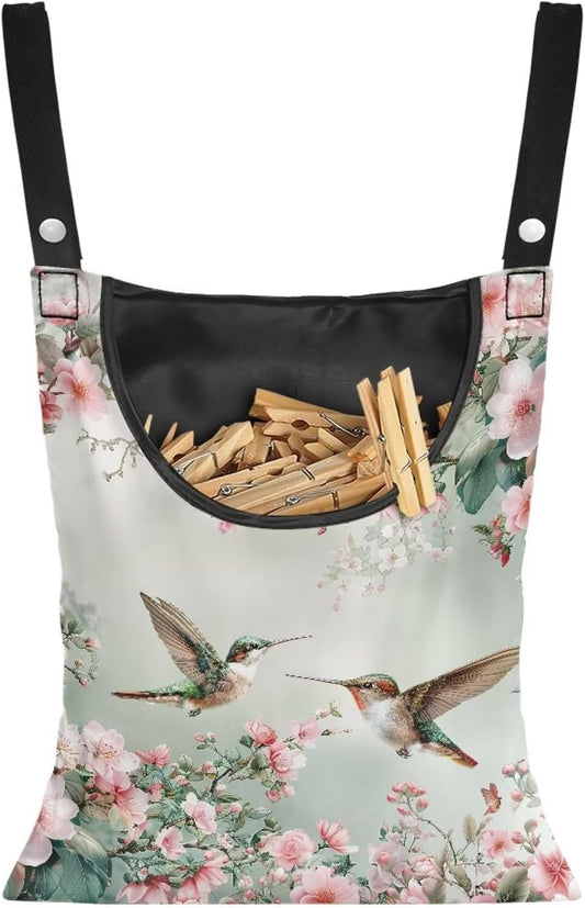 Hummingbird Clothespin Bags with Hanging Rope Space-Saving Clothespin Storage Organizer Waterproof Clothes Pin Holder for Clothesline Outdoor Rotatable Clothespin Storage Bag