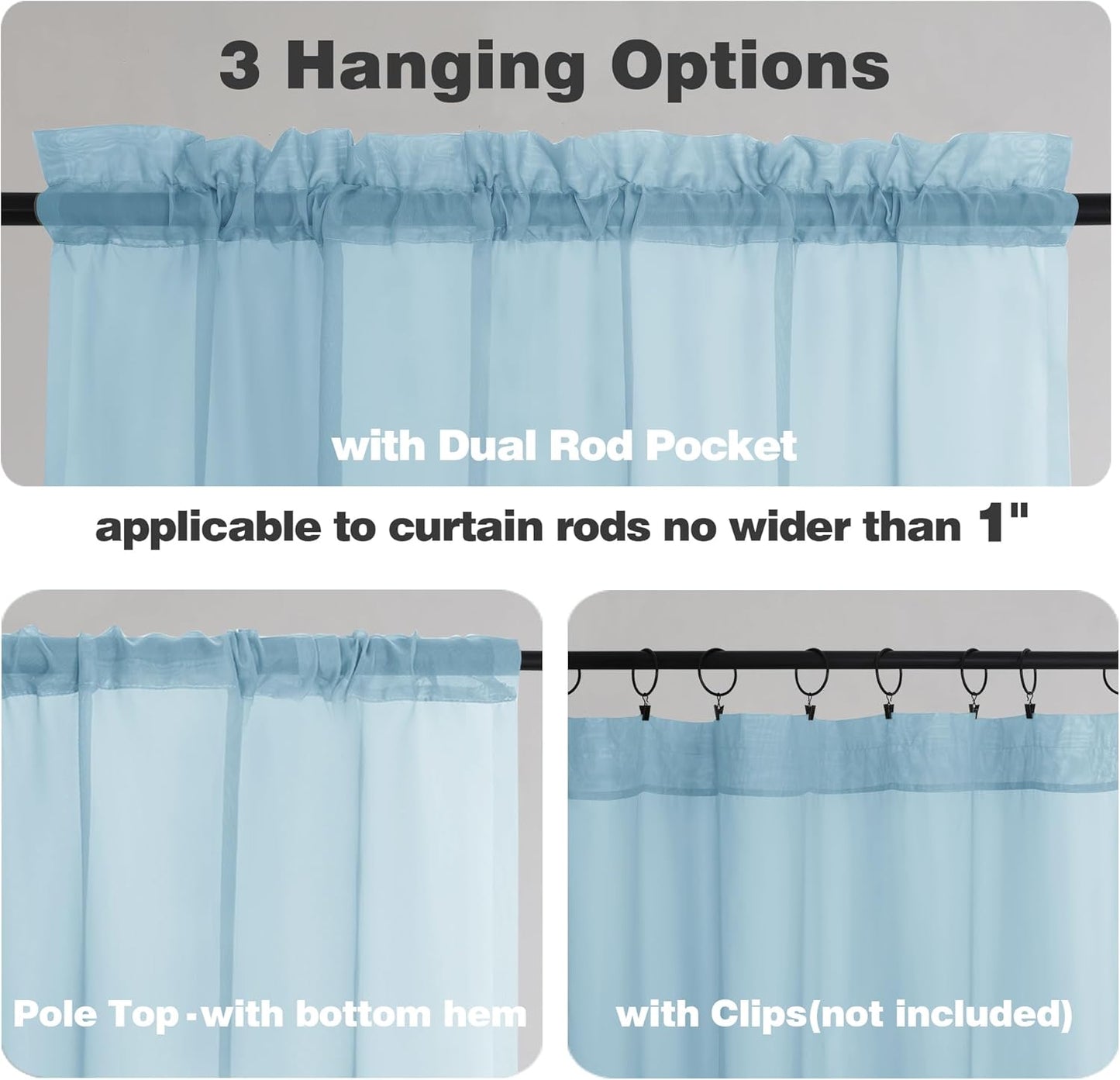 Chyhomenyc Light Blue Sheer Curtains 84 Inch Length 2 Panels, Light Filtering Soft Airy Voile Rod Pocket Sheer Window Drapes for Bedroom Living Room, Each 42Wx84L Inches, Sky Blue