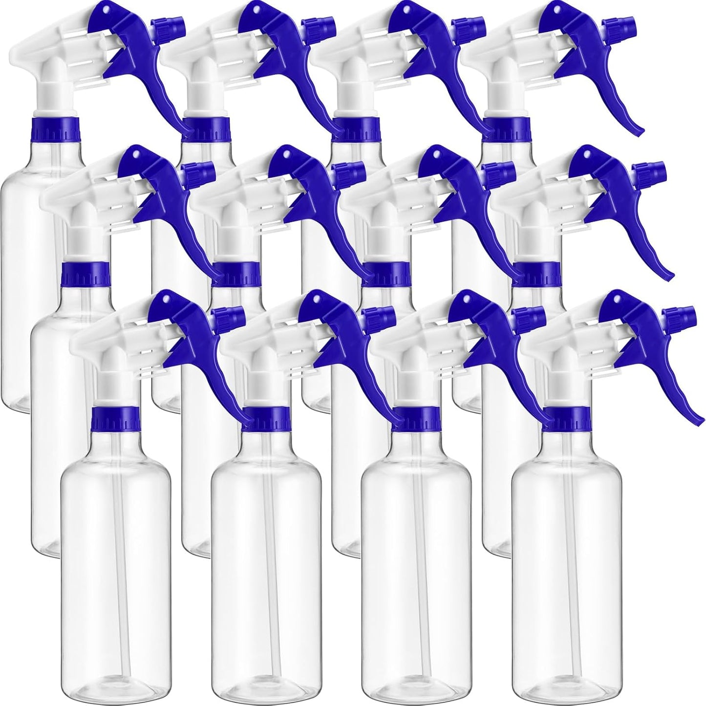 Eccliy 12 Pcs 16 Oz Plastic Spray Bottle, Adjustable Empty Reusable Sprayer for Cleaning, Planting, Water, Bathroom and Kitchen, BBQ, Commercial and Residential(Blue,Clear)