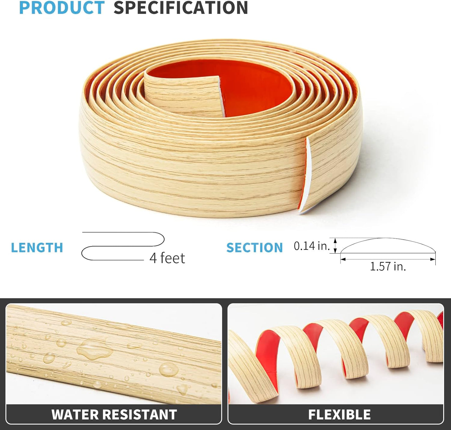 Art3d Self Adhesive Vinyl Floor Transition Strip Laminate Floor Strip Floor Flat Divider Strip for Joining Floor Gaps Carpet Threshold Transition Floor Tiles (4 FT, 1.57in, Aspen Yellow)