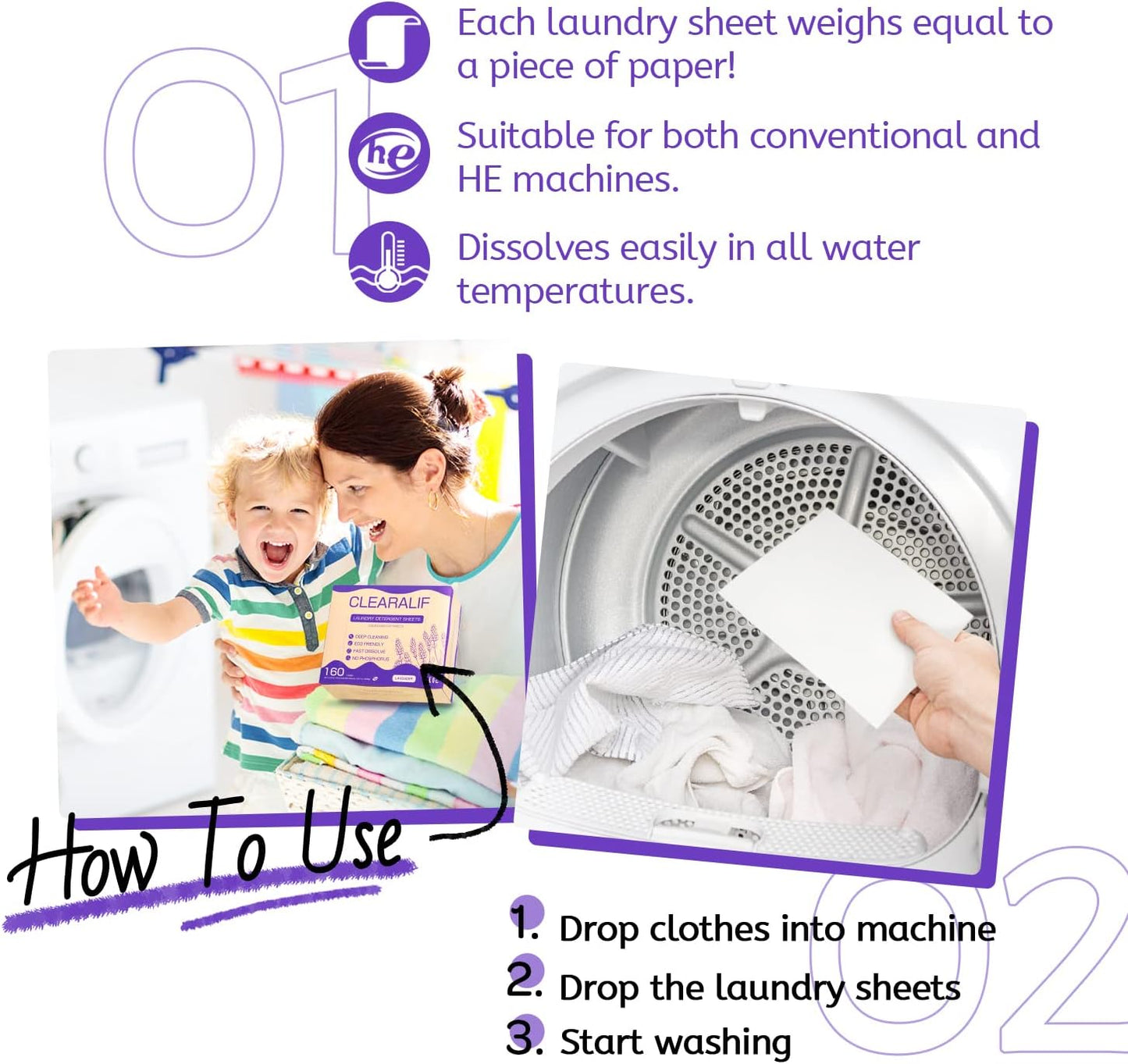 CLEARALIF Laundry Detergent Sheets 80 Sheets (Up to 160 Loads), Lavender - Great For Apartments, Dorms,Eco Friendly