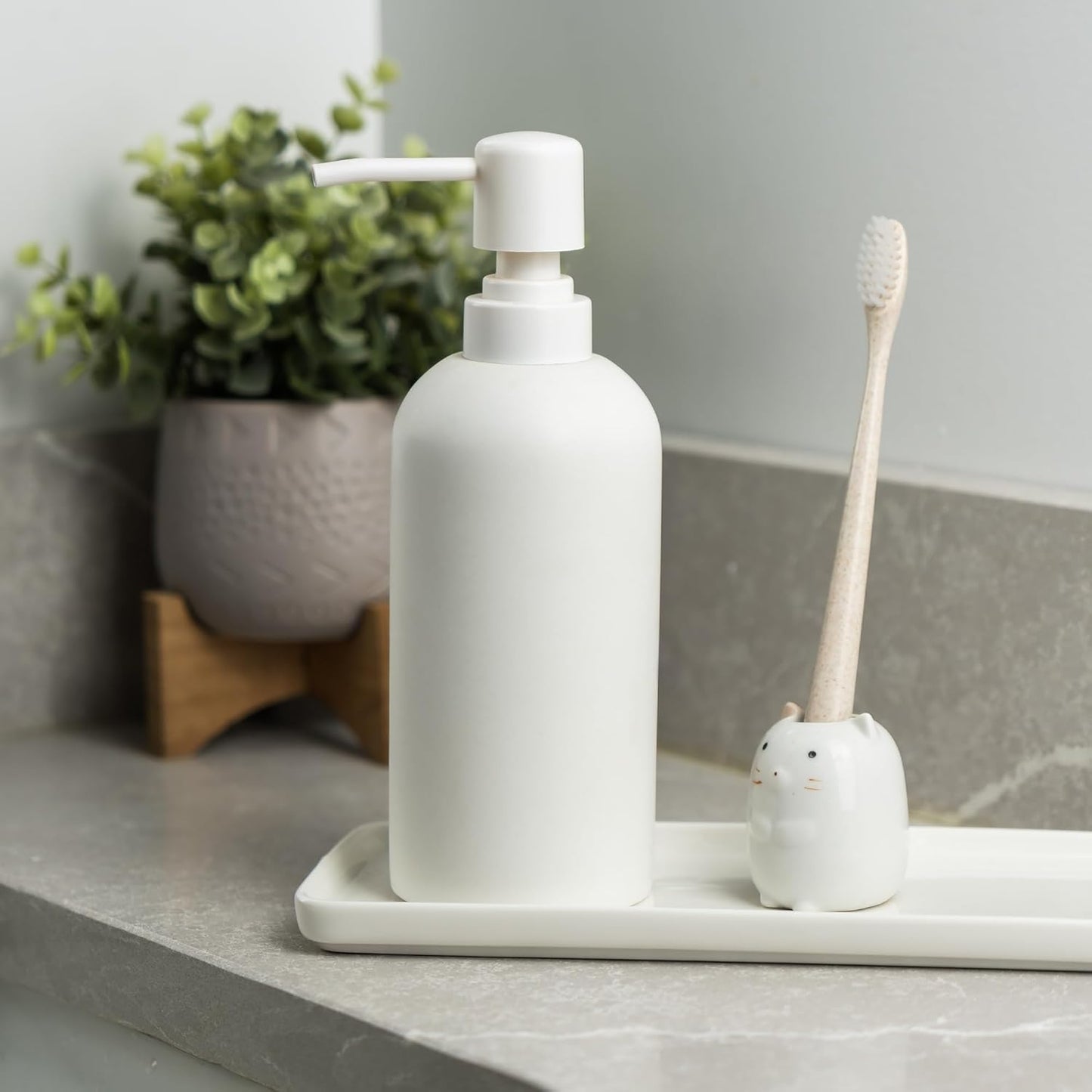 Soap Dispenser - Refillable Resin Pump Bottle for Shampoo, Body Wash, Shower Gel, Lotion, Dishsoap - Modern Decorative Accessories for Kitchen, Bathroom, Countertop - 12.5 oz (White)