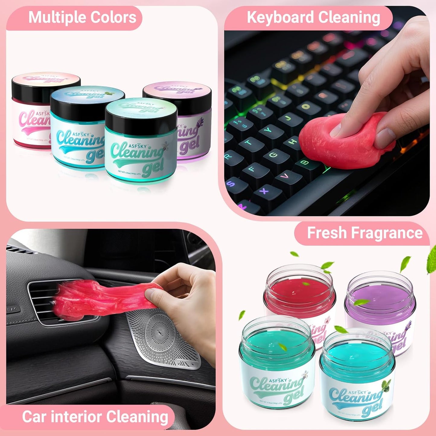 ASFSKY Car Cleaning Gel (Pink,Sakura) Cleaning Putty Universal Dust Cleaning Car Interior Cleaner Keyboard Dust Remover Car Slime Gifts for Men Women girl（1 pack）