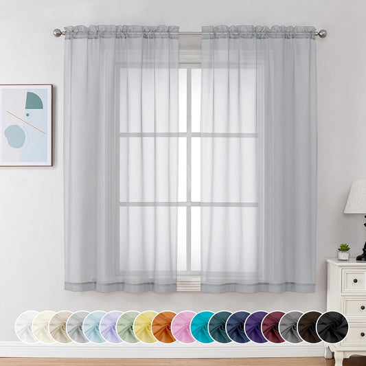 Chyhomenyc Light Grey Sheer Curtains 63 Inch Length 2 Panels, Light Filtering Airy Rod Pocket Window Curtain Treatment Drapes for Bedroom Living, Each 42Wx63L Inches