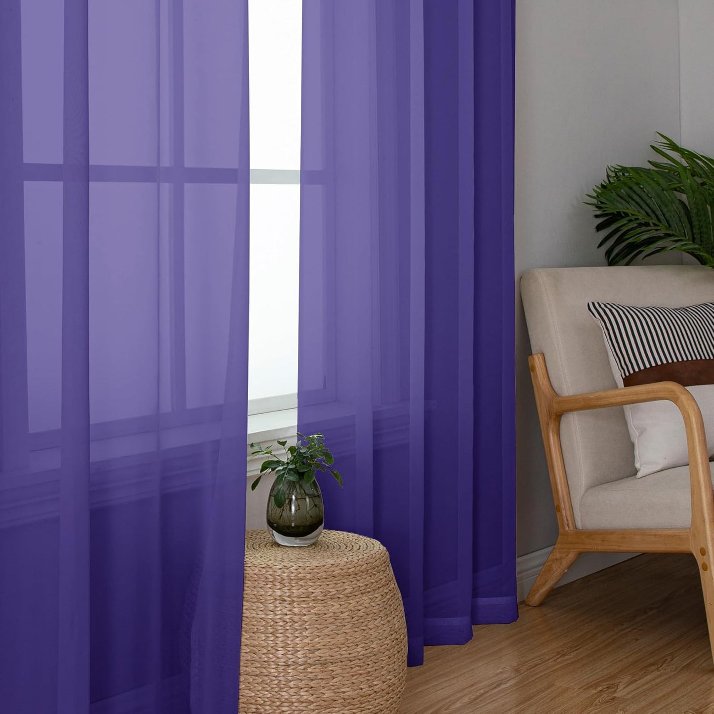 Chyhomenyc Purple Sheer Curtains 96 inches Long 2 Panels, Light Filtering Soft Airy Solid Elegant Voile Window Treatment Drapes for Bedroom Living Room Wedding Party Decor, 42 Wx96 L, 8FT L