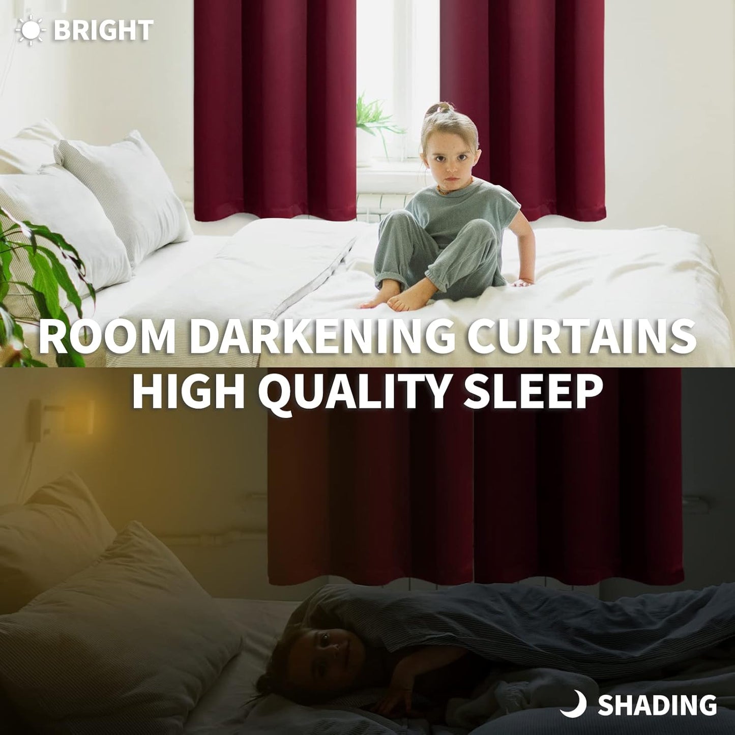 BGment Burgundy Blackout Curtains 84 Inch Length for Bedroom - Rod Pocket Thermal Insulated Room Darkening Shading Drapes for Living Room, 42 x 84 Inch, 2 Panels