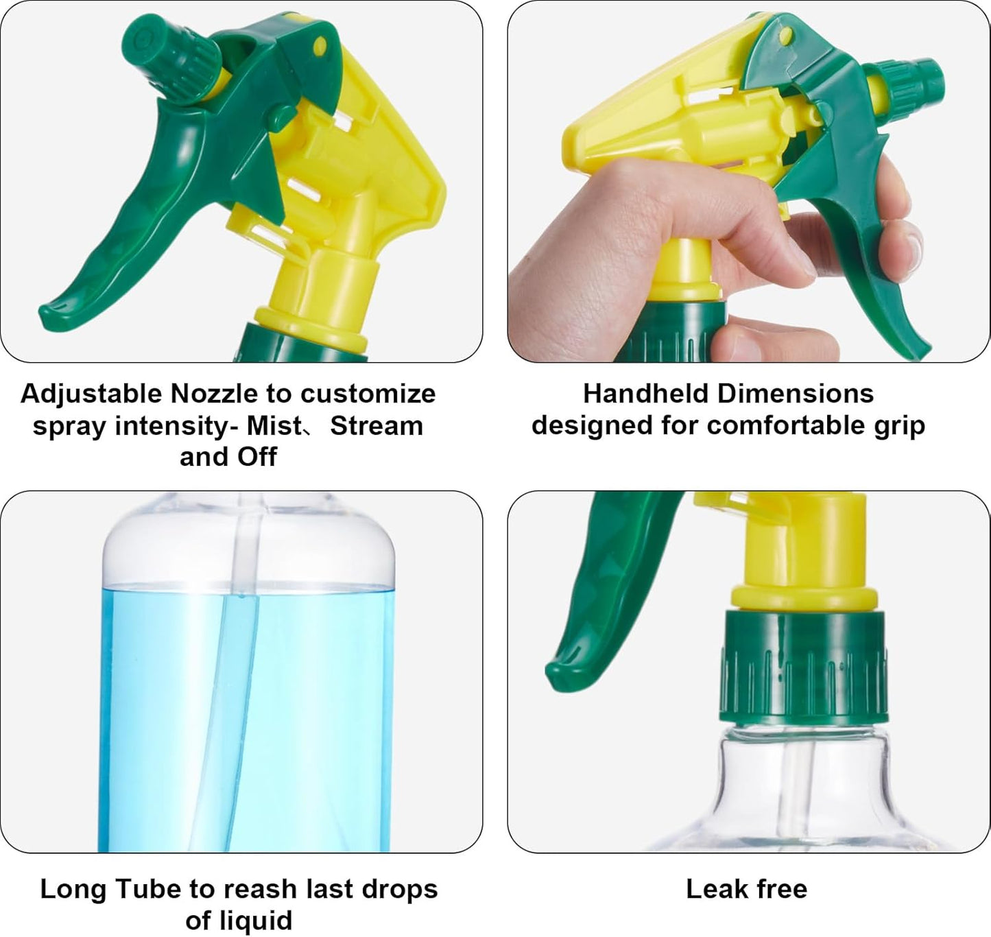 Eccliy 12 Pcs 16 Oz Plastic Spray Bottle, Adjustable Empty Reusable Sprayer for Cleaning, Planting, Water, Bathroom and Kitchen, BBQ, Commercial and Residential(Muticolored,Clear)