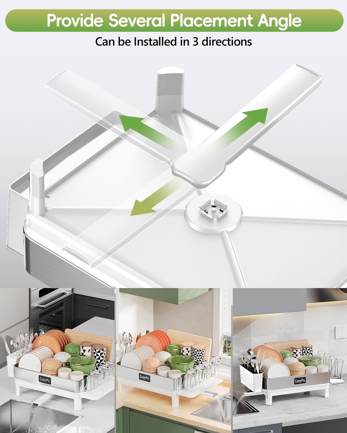 Dish Racks, Thicker Premium 304 Stainless Steel Dish Drying Rack for Kitchen Counter, Automatic Drainage Spout, Dish Drainer & Drainboard Set with Utensil Holder and Cup Holder, White