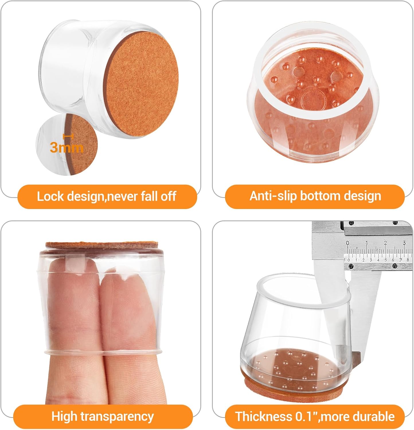 36Pcs Silicone Chair Leg Floor Protectors, Floor Protectors for Chairs, Rubber Chair Leg Caps for Wood Floors, Chair Leg Protectors for Hardwood Floors,Rubber Chair Leg Covers (XSmall, Clear)