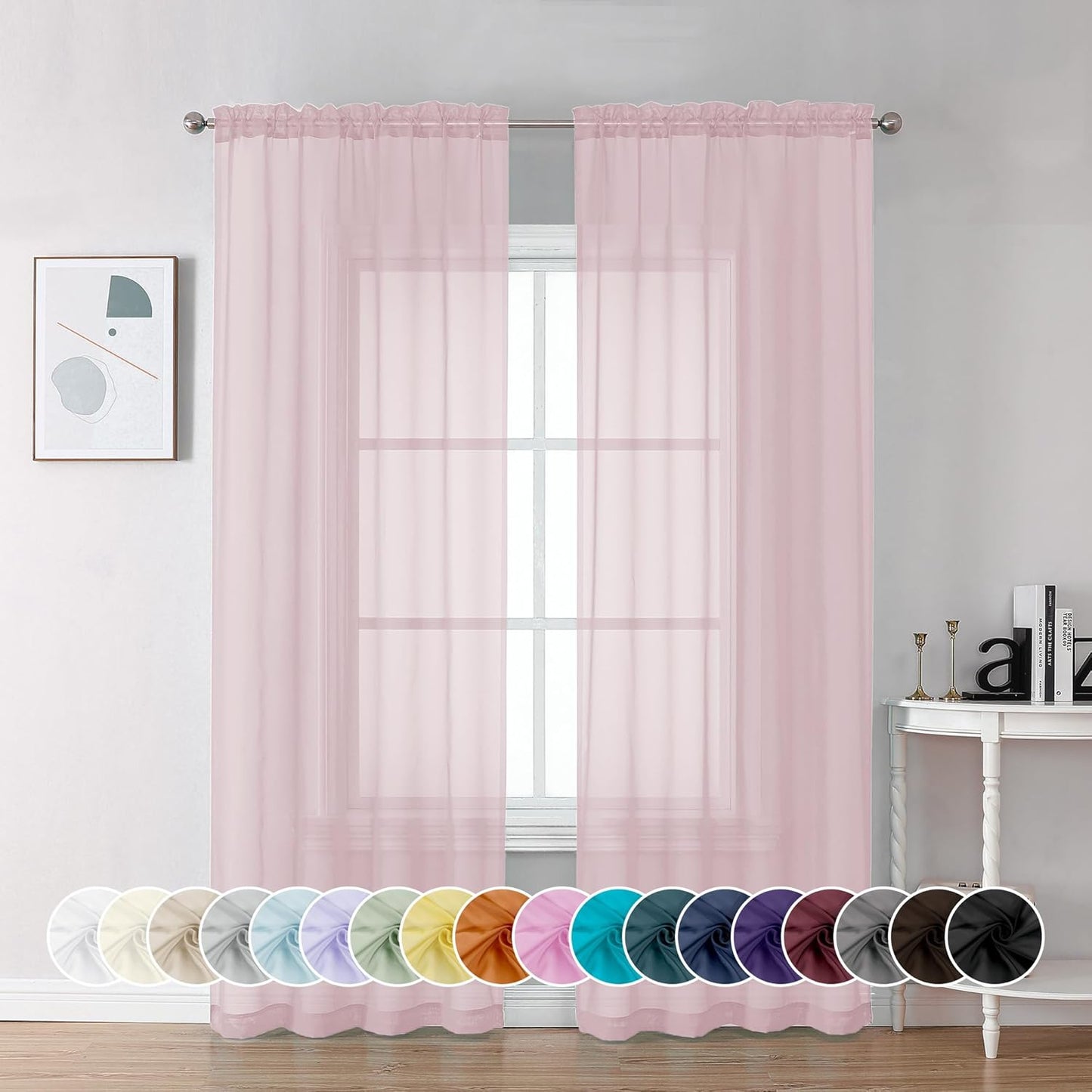 Chyhomenyc Sheer Curtains 72 Inch Length 2 Panels, Light Filtering Top Dual Rod Pocket Voile Window Curtain Drapes for French Door, Bedroom Living and Children Room, Each 42W x 72L, 2PCS, Blush Pink