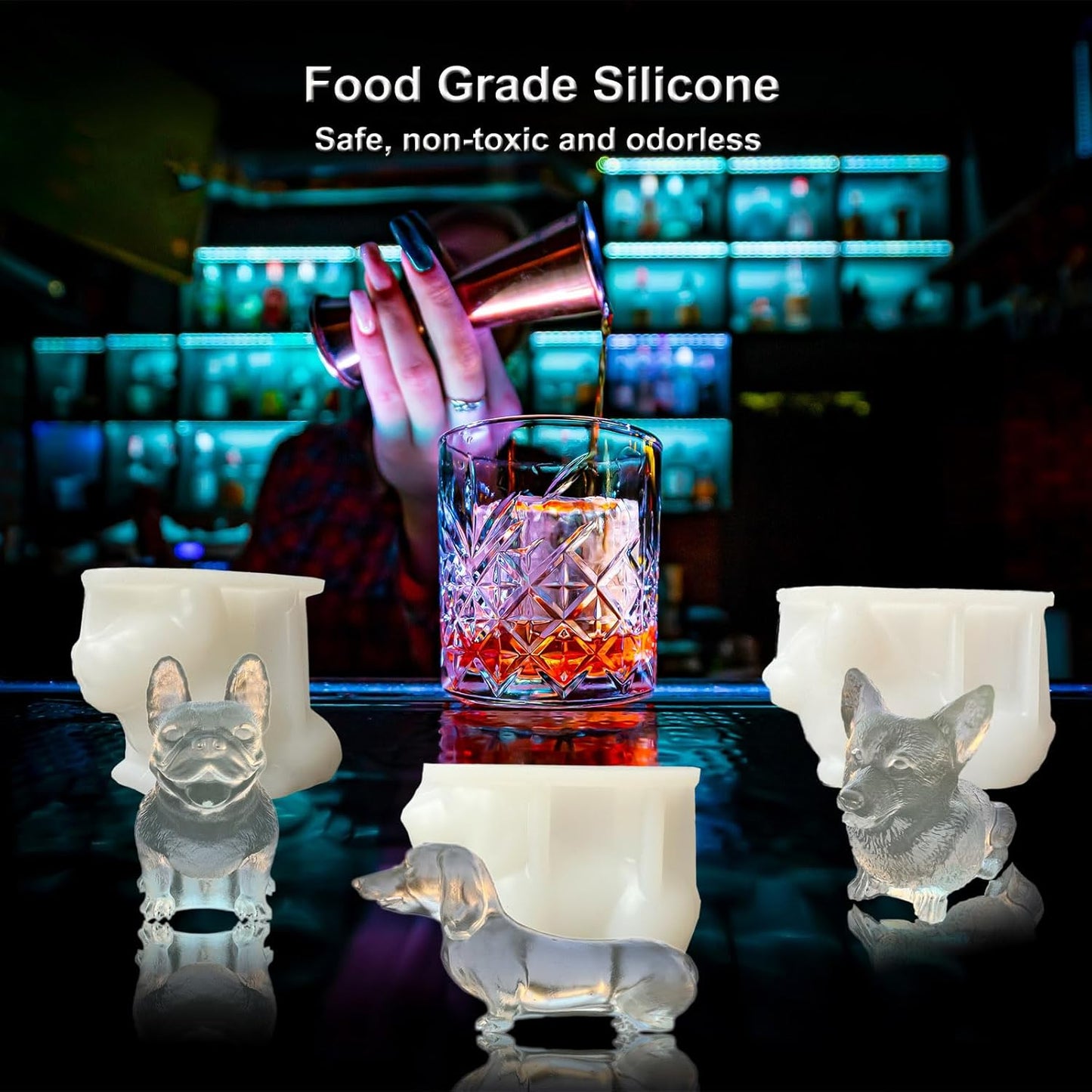 3D French Bulldog Ice Cube Molds Tray Silicone for Whiskey, Cocktail, Coffee Juice Drink; Fun Animal Shape, Christmas Gifts for Bulldog Lovers, Women, Kids; Chocolate Epoxy Resin Molds 2 Pack