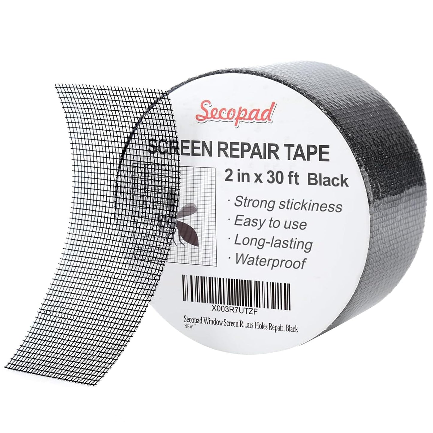 Black Window Screen Repair Tape, 2 in X 30 FT (360IN) Screen Repair Kit for Windows or Doors, Strong Adhesive Fiberglass Mesh Patch Tape