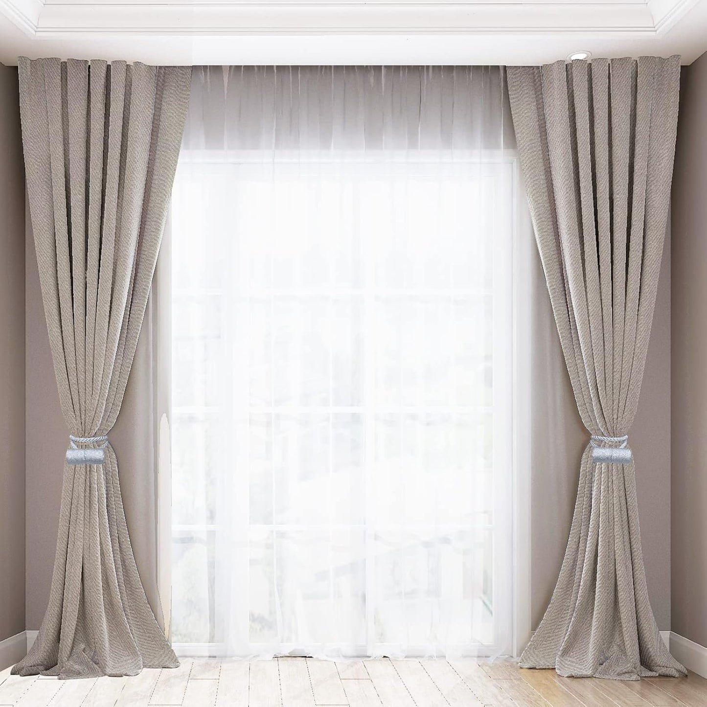 18 Inch Strong Magnetic Curtain Tiebacks, Curtain Holdbacks Modern Upgrade Strong 2021 New Twisted Style Decorative Drapery Rope Tie Backs(2 Pack Silver Grey)