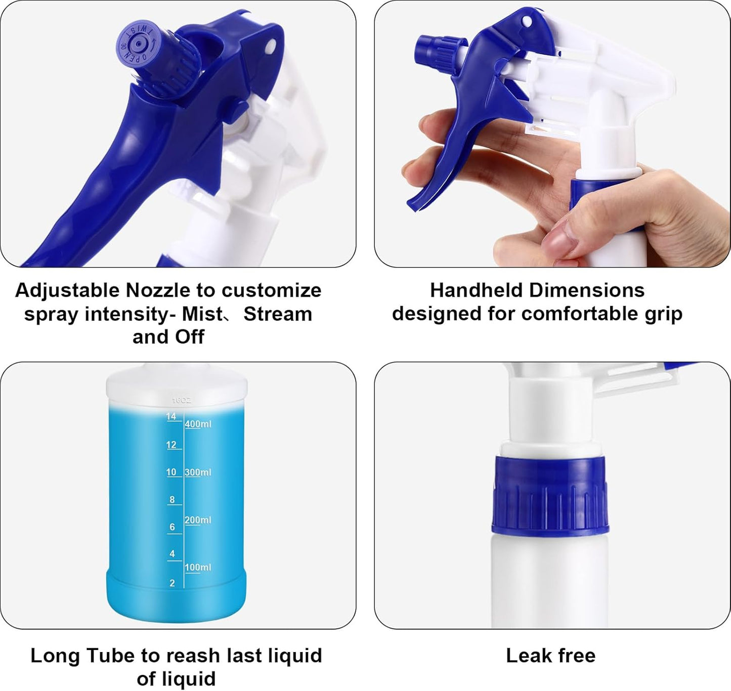 Eccliy 12 Pcs 16 Oz Plastic Spray Bottle, Adjustable Empty Reusable Sprayer for Cleaning, Planting, Water, Bathroom and Kitchen, BBQ, Commercial and Residential (Blue,Measurements)