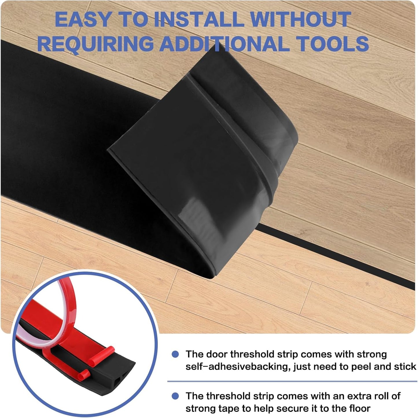 Floor Transition Strip Vinyl Door Threshold Ramp Self Adhesive Carpet Edging Strip Doorway Edge Trim, Overlap Edge Reducer for Laminate Carpet, Floor, Tile (Black, 2/5" to 3/5", 3.3Ft)