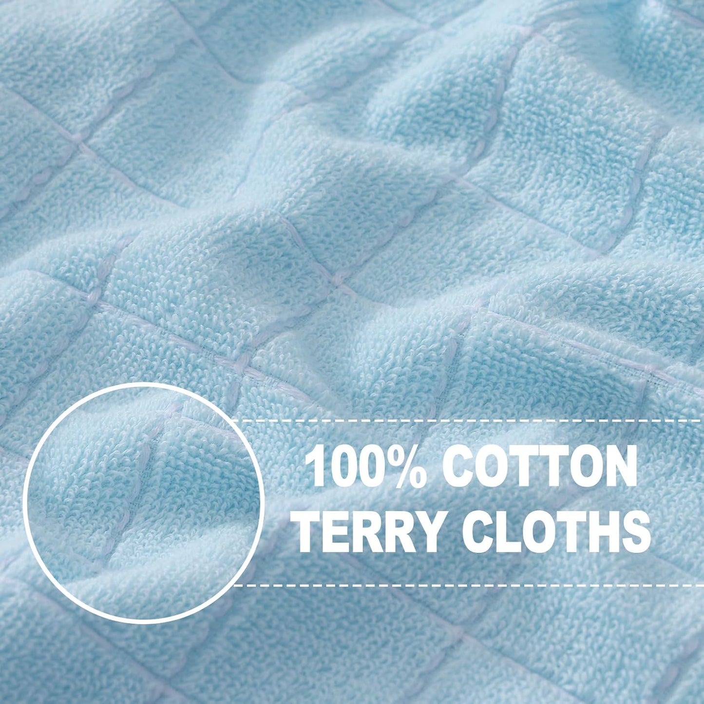 Homaxy 100% Cotton Terry Kitchen Towels(Sky Blue, 13 x 28 inches), Checkered Designed, Soft and Super Absorbent Dish Towels, 8 Pack