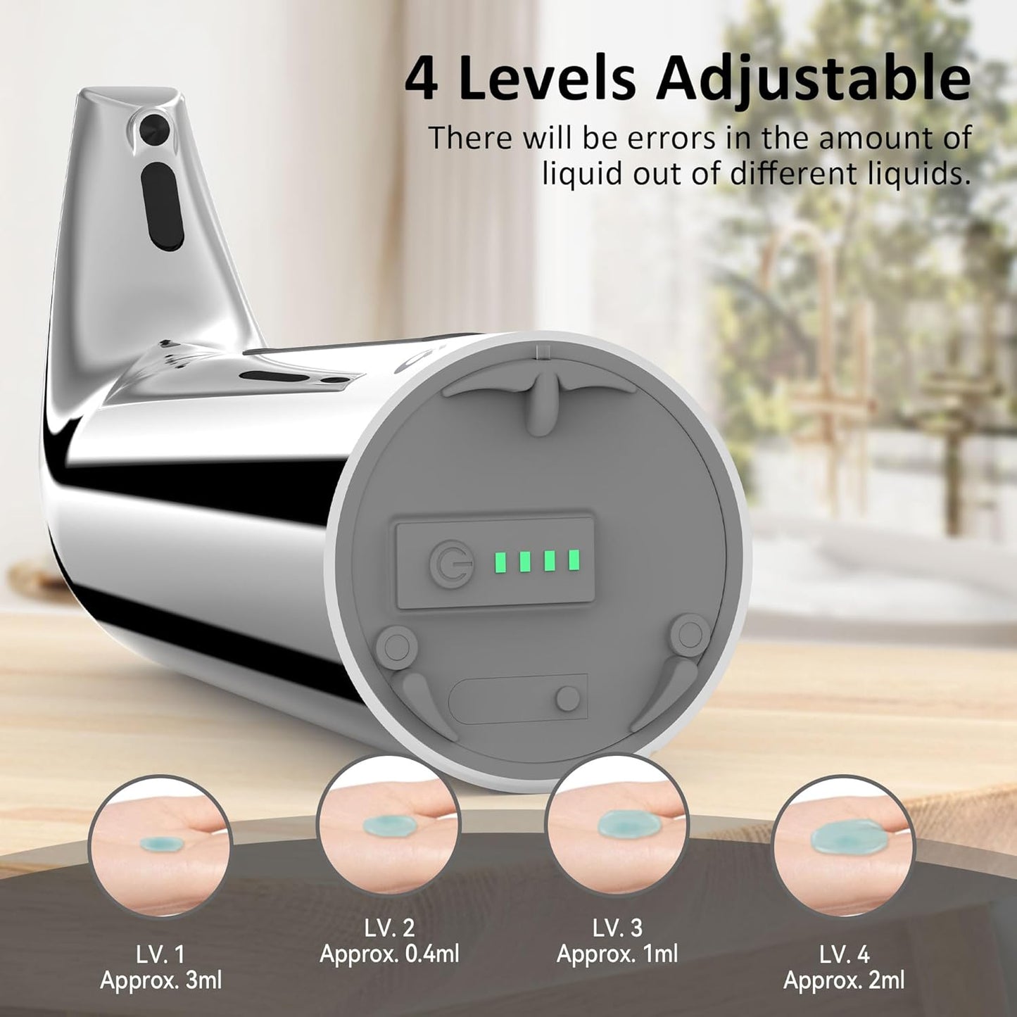 Convenient Automatic Soap Dispenser,4 Adjustable Levels Touchless Hand Sanitizer Pump with Infrared Sensor, 400 ml Countertop Electric Soap Dispenser for Bathroom,Kitchen