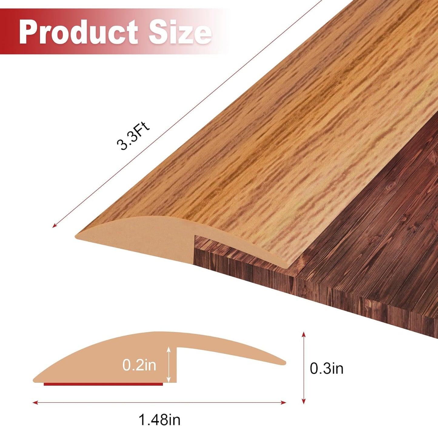 3.3Ft Carpet Floor Transition Strip, Self Adhesive Floor Edging Trim Strip, PVC Threshold Cover for Doorway, Floor Divider Strip Suitable for Threshold Height Less Than 5 mm - Light Brown Coffee