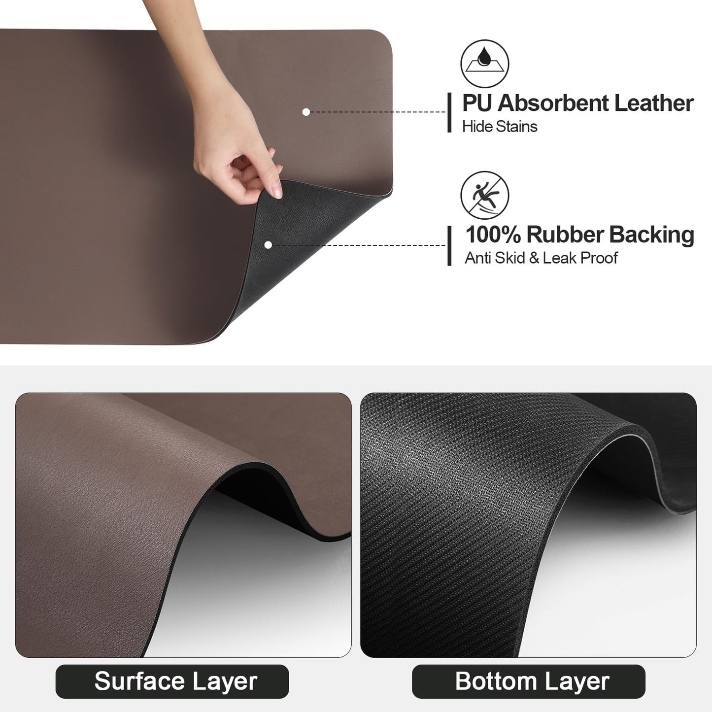 Dish Drying Mat for Kitchen Counter | Coffee Bar Mat for Countertops | Heat Resistant Drainer Mat with Non-slip Rubber Backed | Hide Stain Kitchen Absorbent Draining Mat | Brown 16"x20"