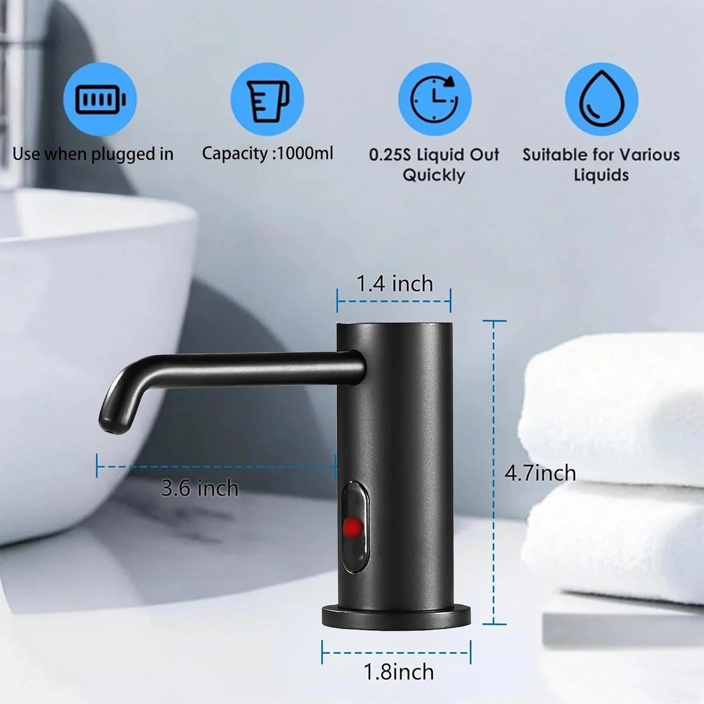 Automatic Soap Dispenser Touchless for Kitchen and Bathroom, Sink Built in Commercial Electric Soap Dispenser,Upgraded Infrared Sensors Brass Material, with Bottle and Pump 33.81oz/1000ml(Black)