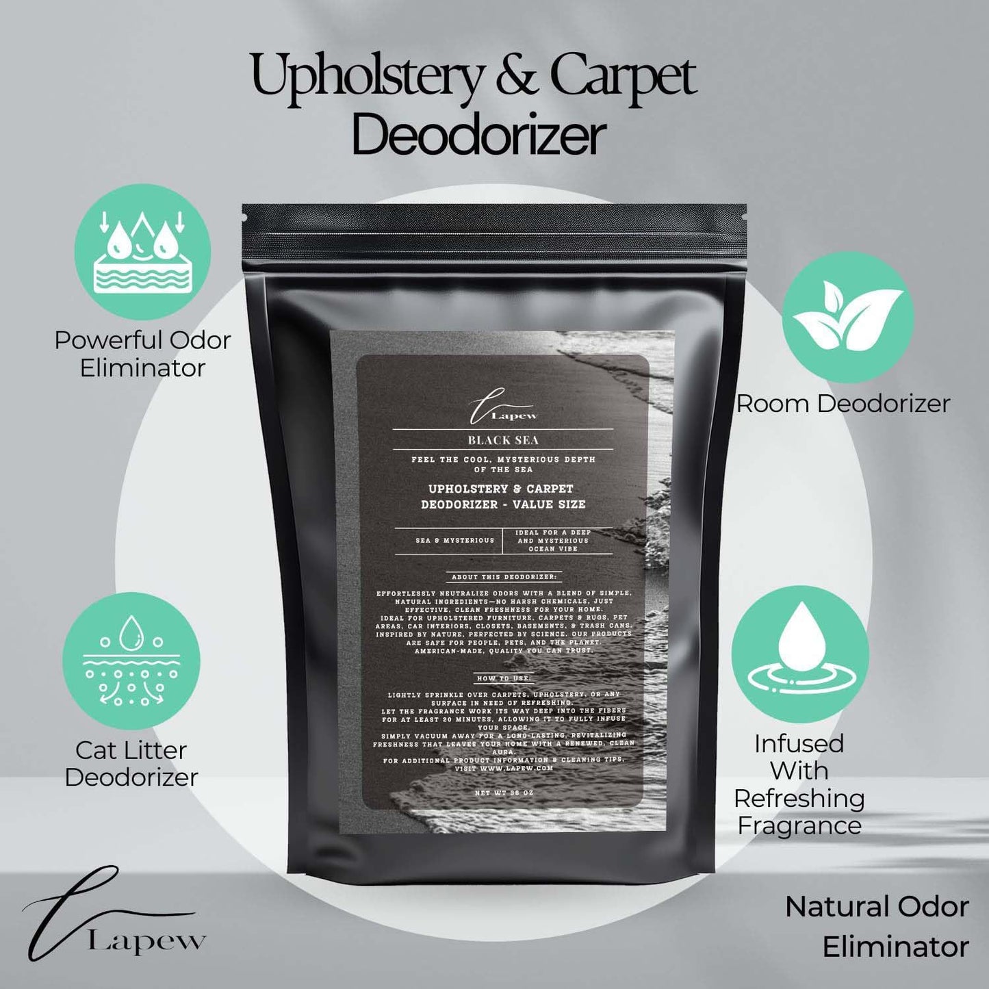 Black Sea Carpet Freshener Powder Refill 36 oz | Powerful Odor Eliminator for Home | Upholstery Deodorizer | Carpet Deodorizer | Pet Urine | Cat Litter Box