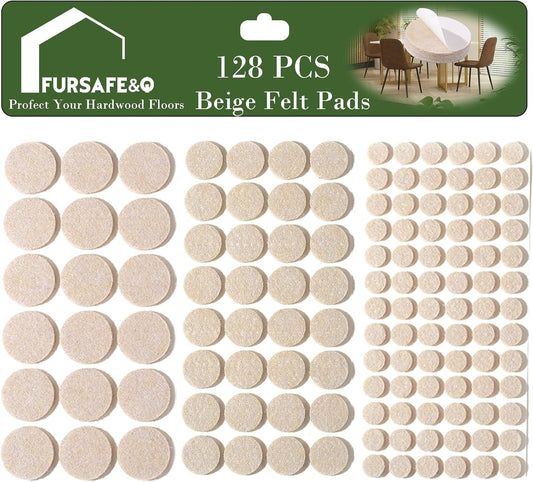 Fursafe&Q Felt Furniture Pads for Hardwood Floors - Self Adhesive Chair Felt Pad, Furniture Feet Floor Protectors, Protect from Nicks, Dents and Scratches, Cabinet Door Bumper128 Pcs Chair Feet