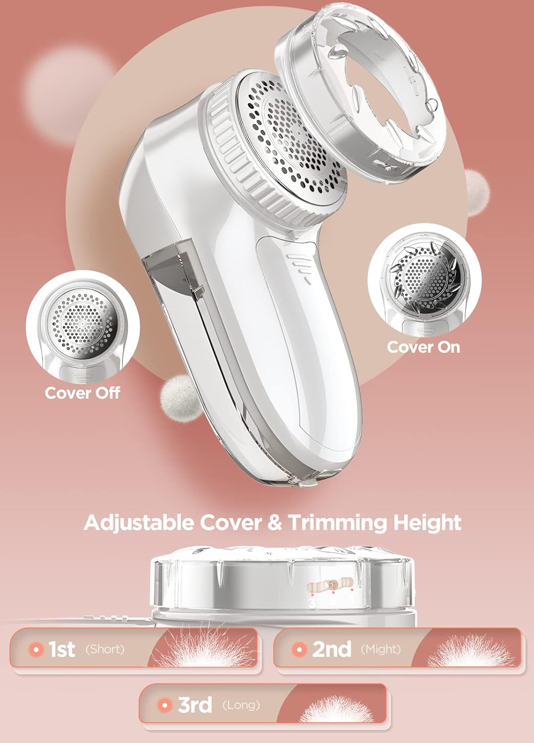 Bymore Fabric Shaver, Lint Remover, Lint Shaver Defuzzer Sweater Shaver for Clothes and Furniture with AC Adapter Pill Fuzz Remover-White