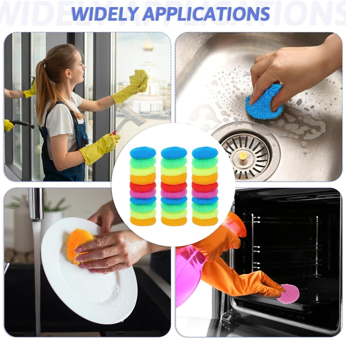 100 Pcs Plastic Scrubbers for Dishes, Round Pot Scrubbers for Kitchen Non Scratch Scouring Pads 3.35" Nylon Mesh Dish Scrubber Reusable Poly Mesh Scouring Dish Pads for Household Cleaning