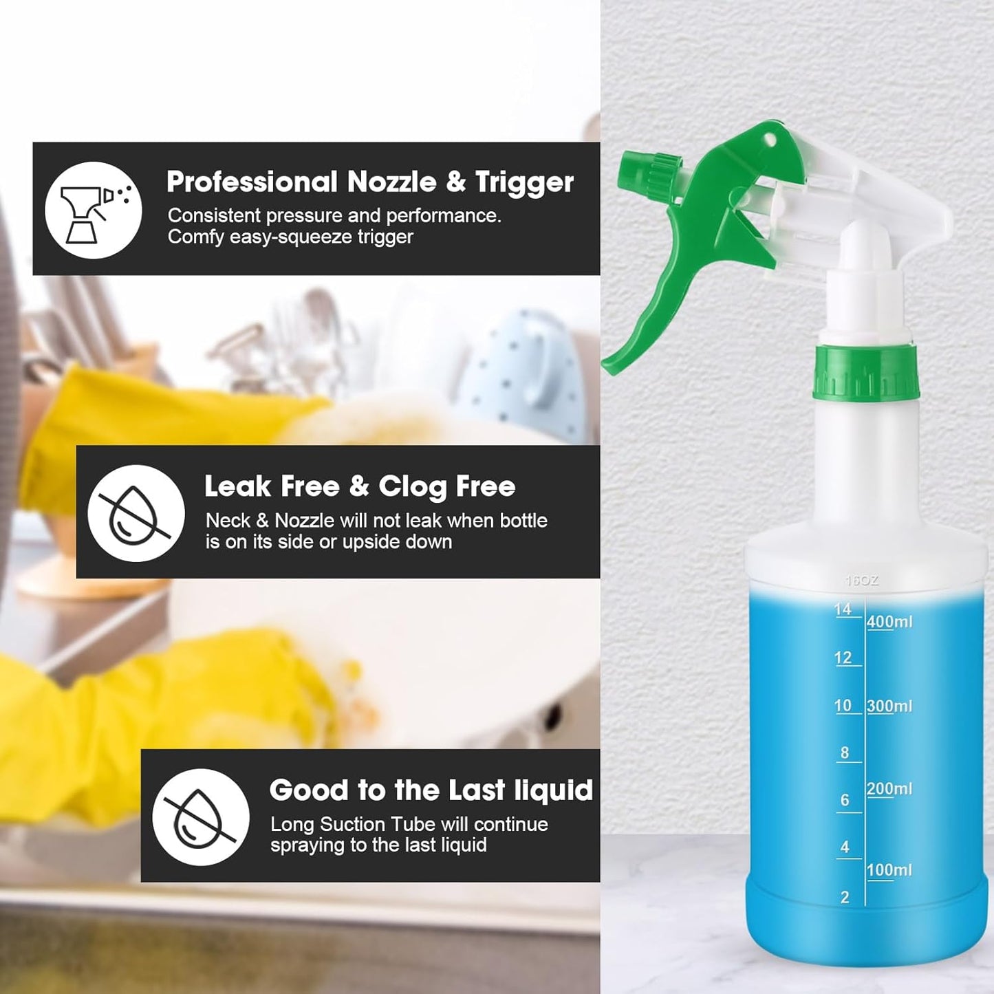 Eccliy 12 Pcs 16 Oz Plastic Spray Bottle, Adjustable Empty Reusable Sprayer for Cleaning, Planting, Water, Bathroom and Kitchen, BBQ, Commercial and Residential(Multicolor,Measurement)