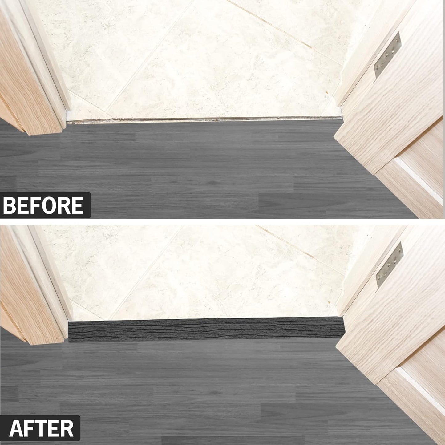 16.4Ft Floor Transition Strip Self Adhesive Vinyl Cover Floor Strip Flat Divider Transition Strip Wood Grain Design for Laminate Floor Gaps and Doorway Transitions (16.4Ft x 2 Inch, Gary)