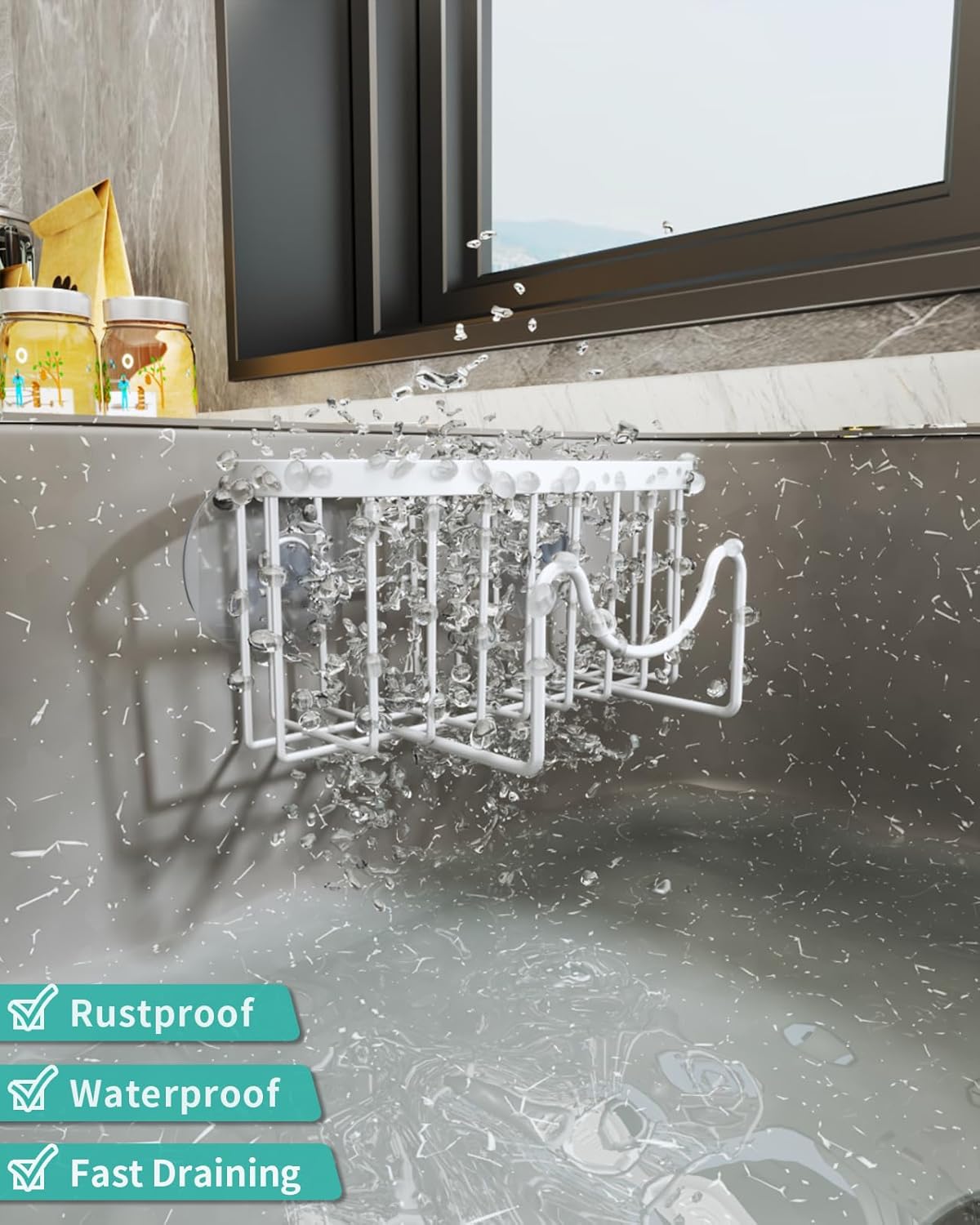 HapiRm Sponge Holder for Kitchen Sink - Sink Caddy with Unique M-Shaped, 2 Installation Methods Kitchen Organizer, Rustproof Stainless Steel Sponge Caddy - White