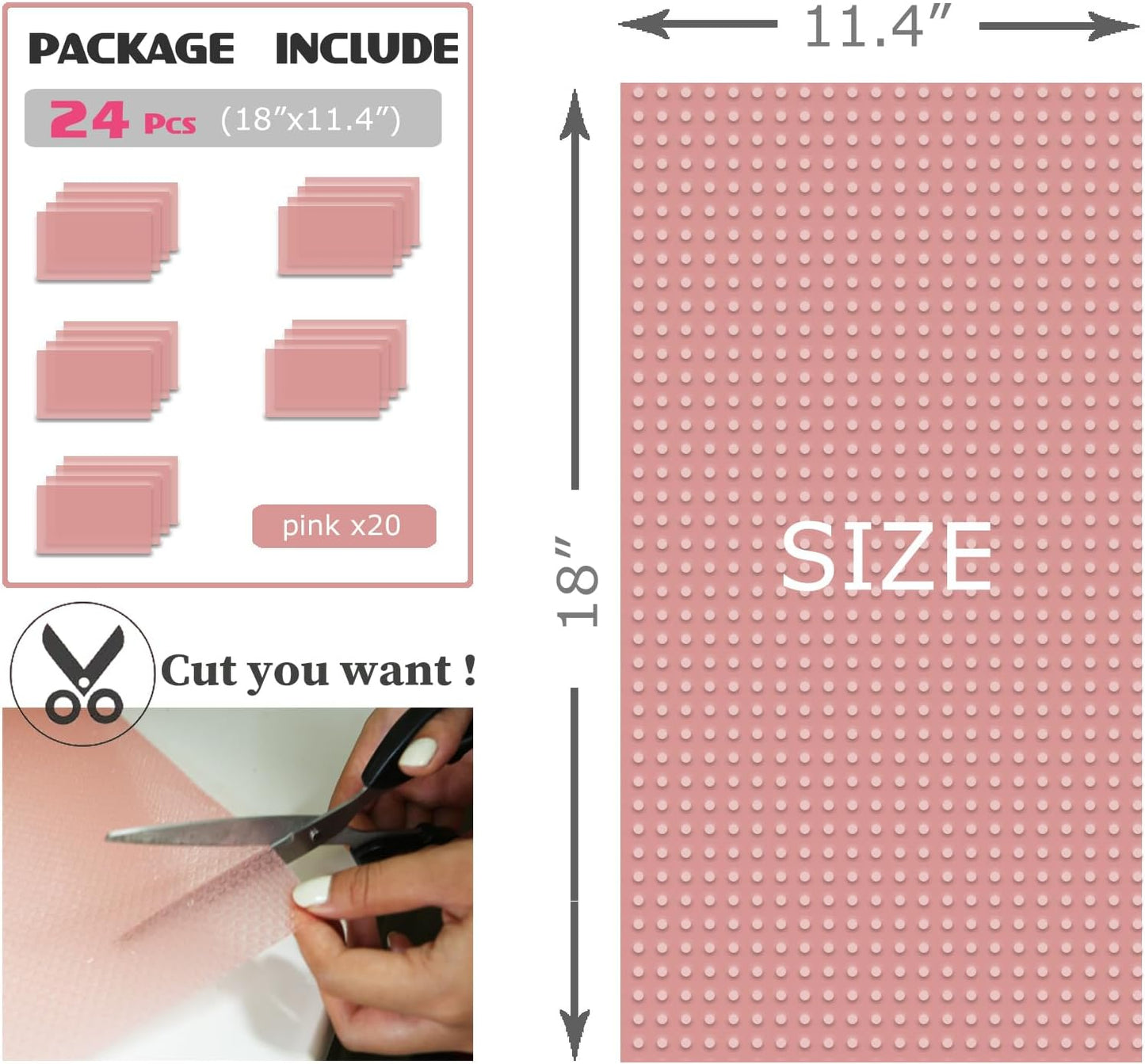 24Pcs Refrigerator Liners, Washable Fridge Liner Mats Covers Pads for Glass Shelf Cupboard Cabinet Drawer Home Kitchen Accessories Organization (Pink)