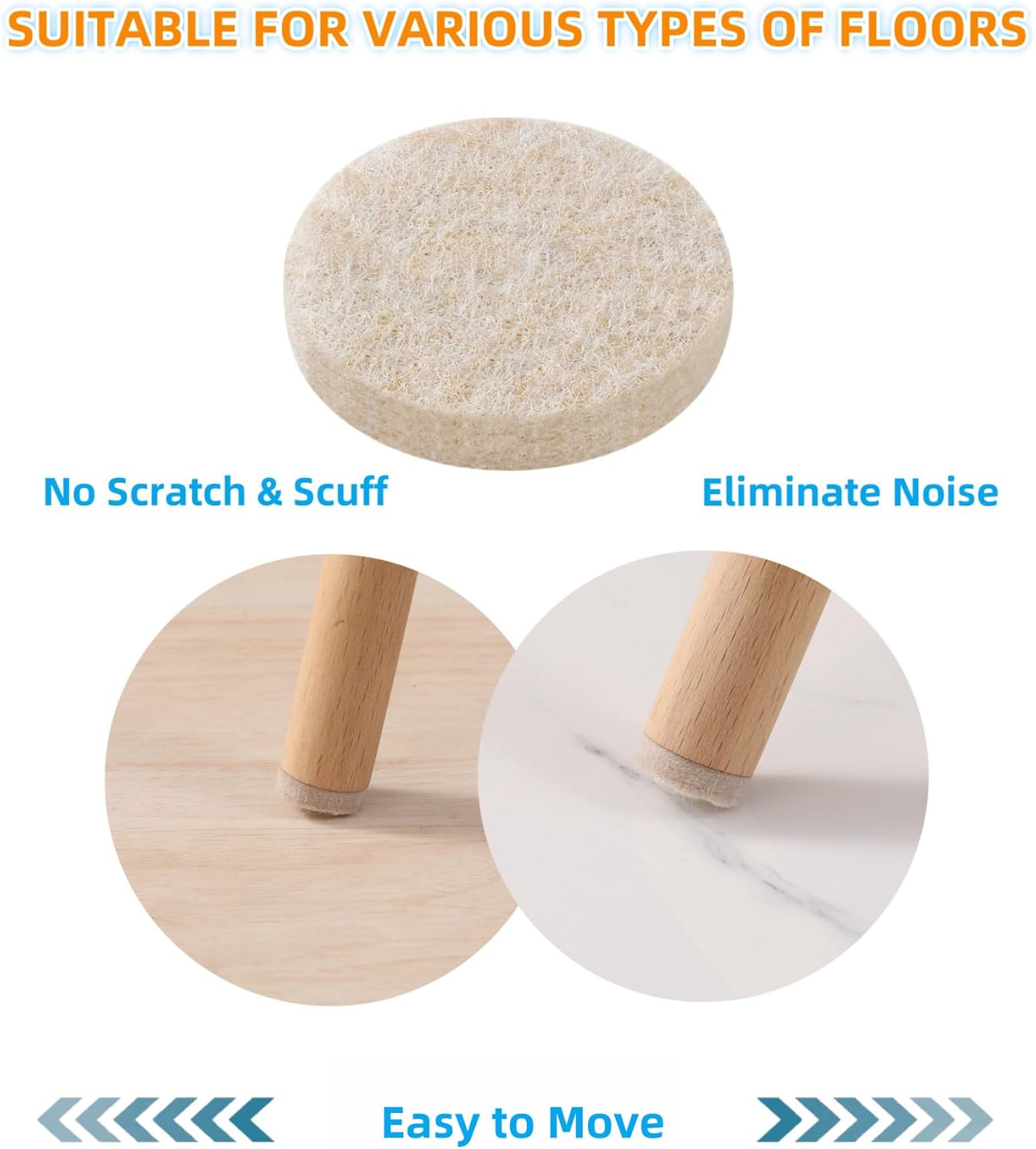 Furnigear Felt Furniture Pads for Hardwood Floors - Self Adhesive Chair Felt Pad, Floor Protector for Furniture Feet, Furniture Sliders Moving Furniture Smoothly, Anti Scratch 108 Pcs 5/8" Round Beige