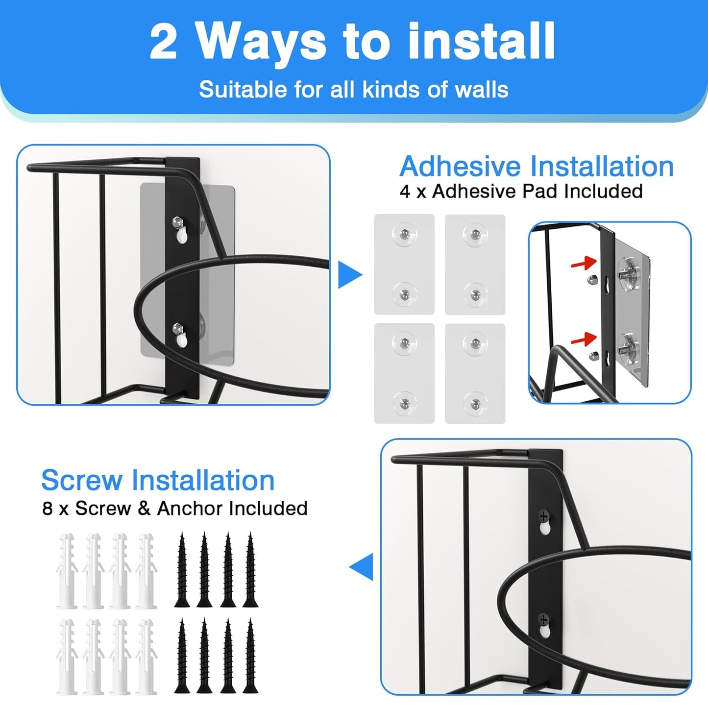 Glove Box Holder for Wall Mount, 2 Pack Disposable Glove Dispenser, Metal Box Organizer for Rubber Latex Gloves Organizer Facial Tissue - Two Size (Large+Small)