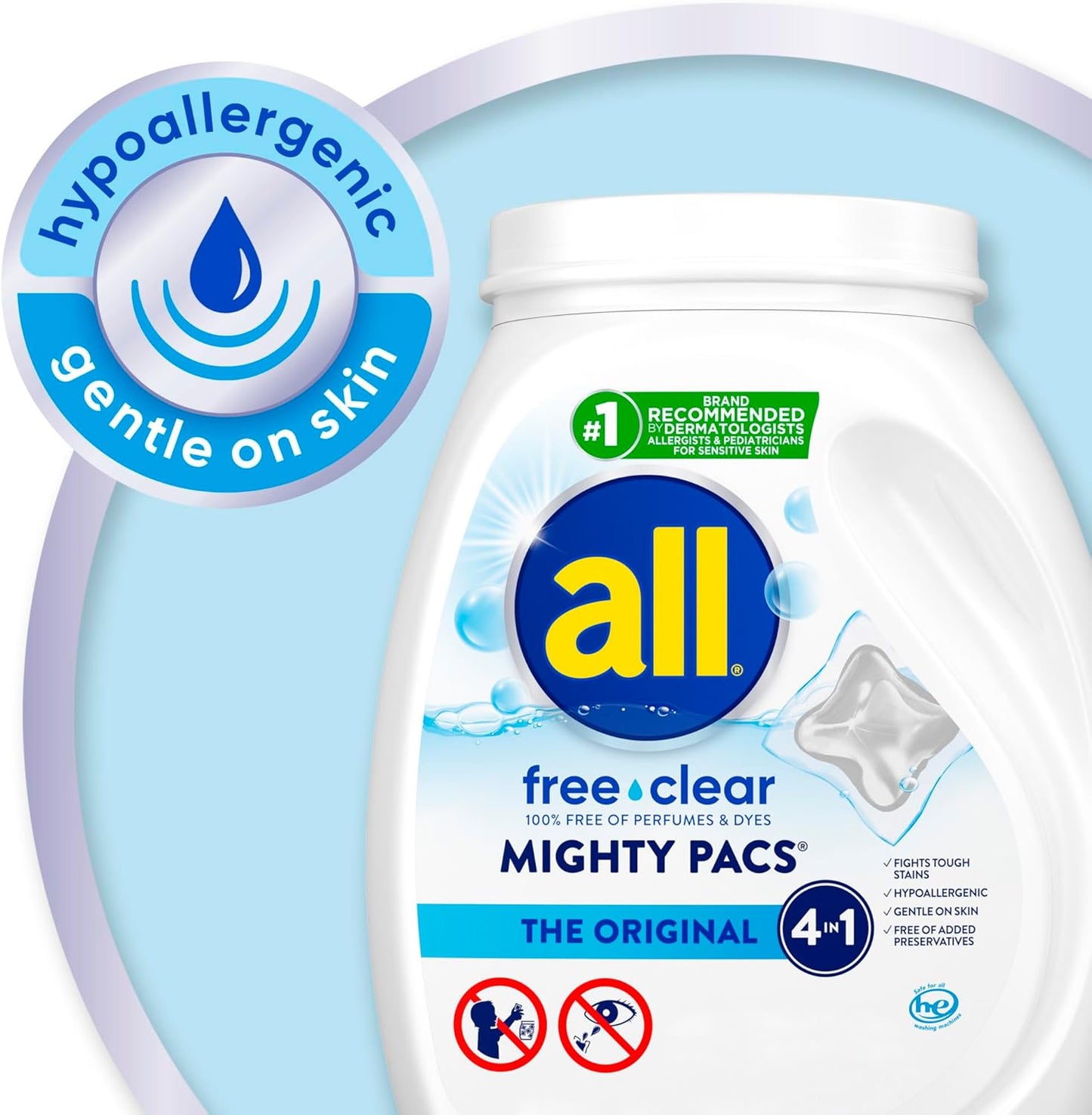all Unit Dose Laundry Detergent, Mighty Pacs, Free Clear, 132 Count