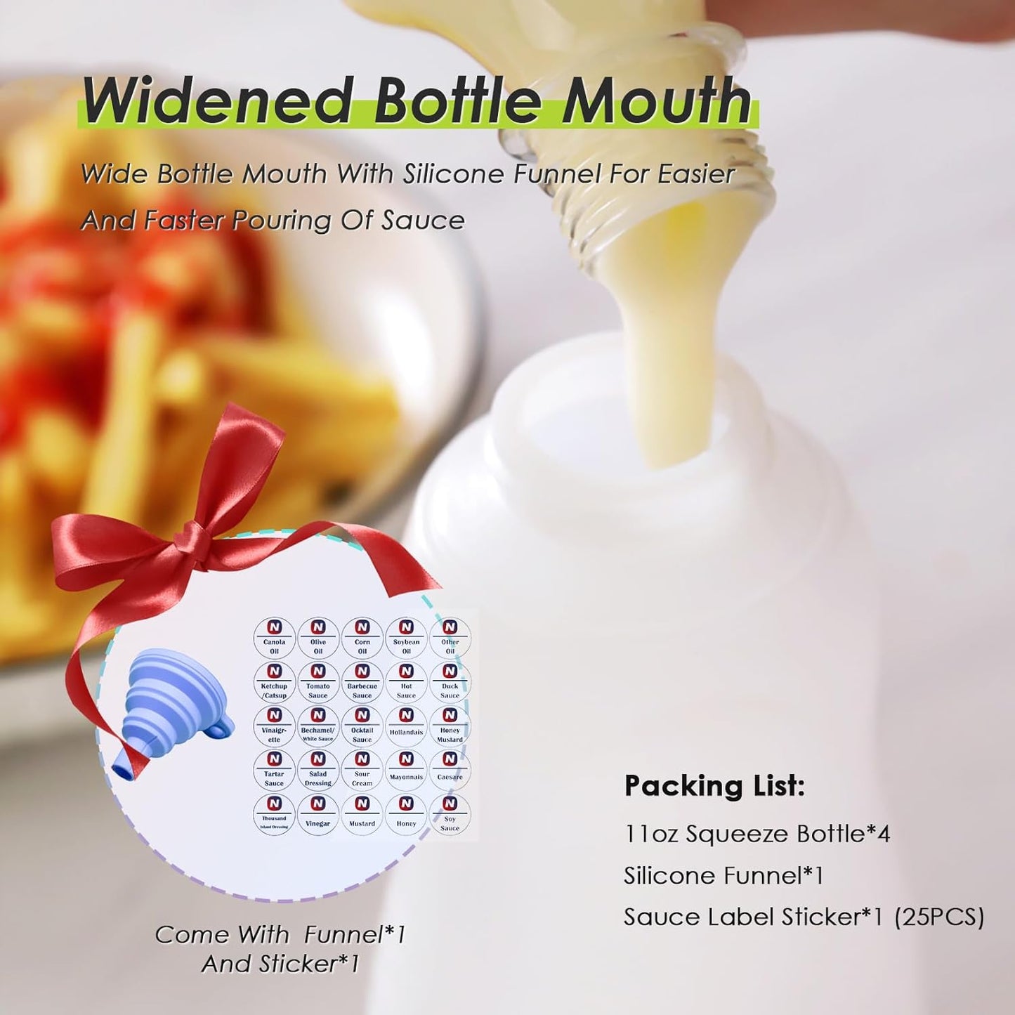 Condiment Squeeze Bottles for Ketchup Hot Sauce Liquids Oil with Caps for Condensed Milk and Mustard Salad Dressing Dispenser Clear Plastic Bottles Dressing Container HD PE BPA-free