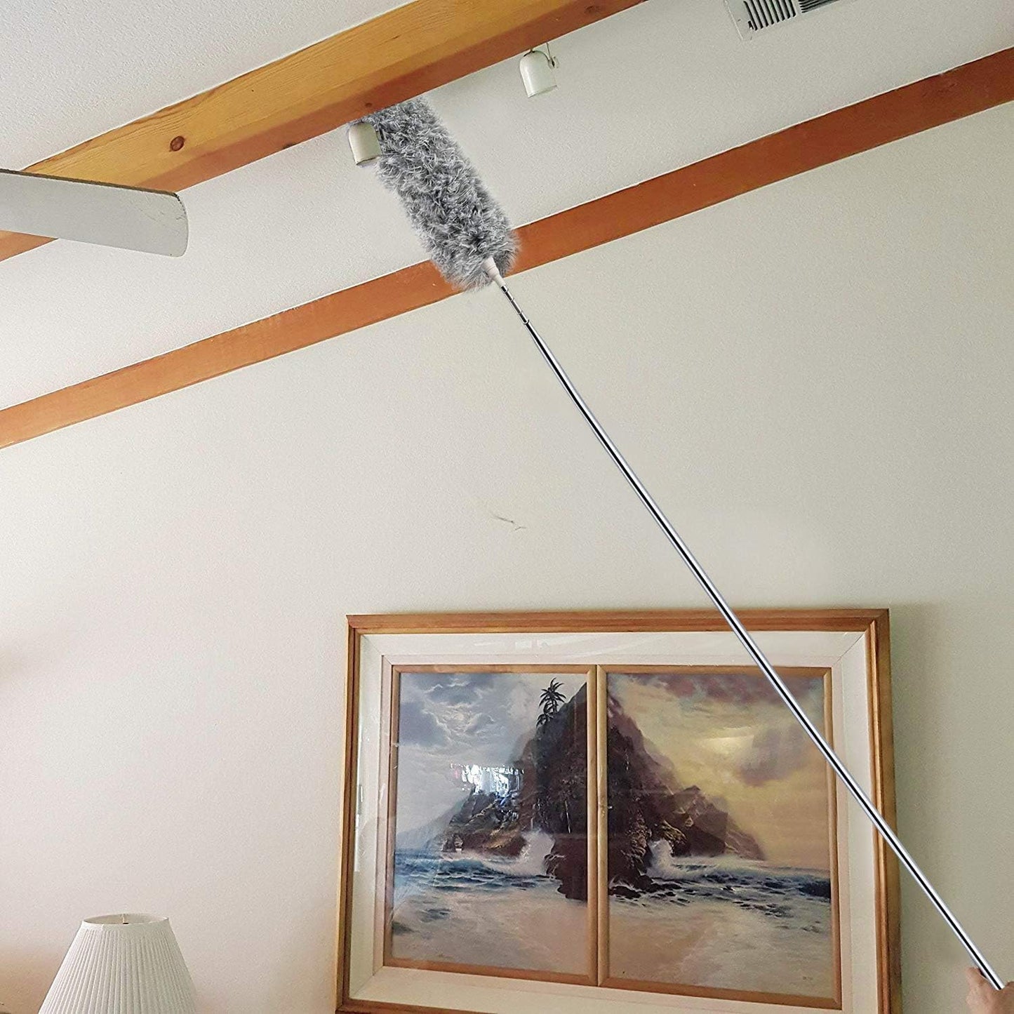 Microfiber Ceiling Fan Cleaner with 30–100" Telescopic Pole – Extendable Duster for High Ceilings and Fans, Bendable Washable Head, Reusable Cleaning Tool for Furniture, Cars, Keyboard