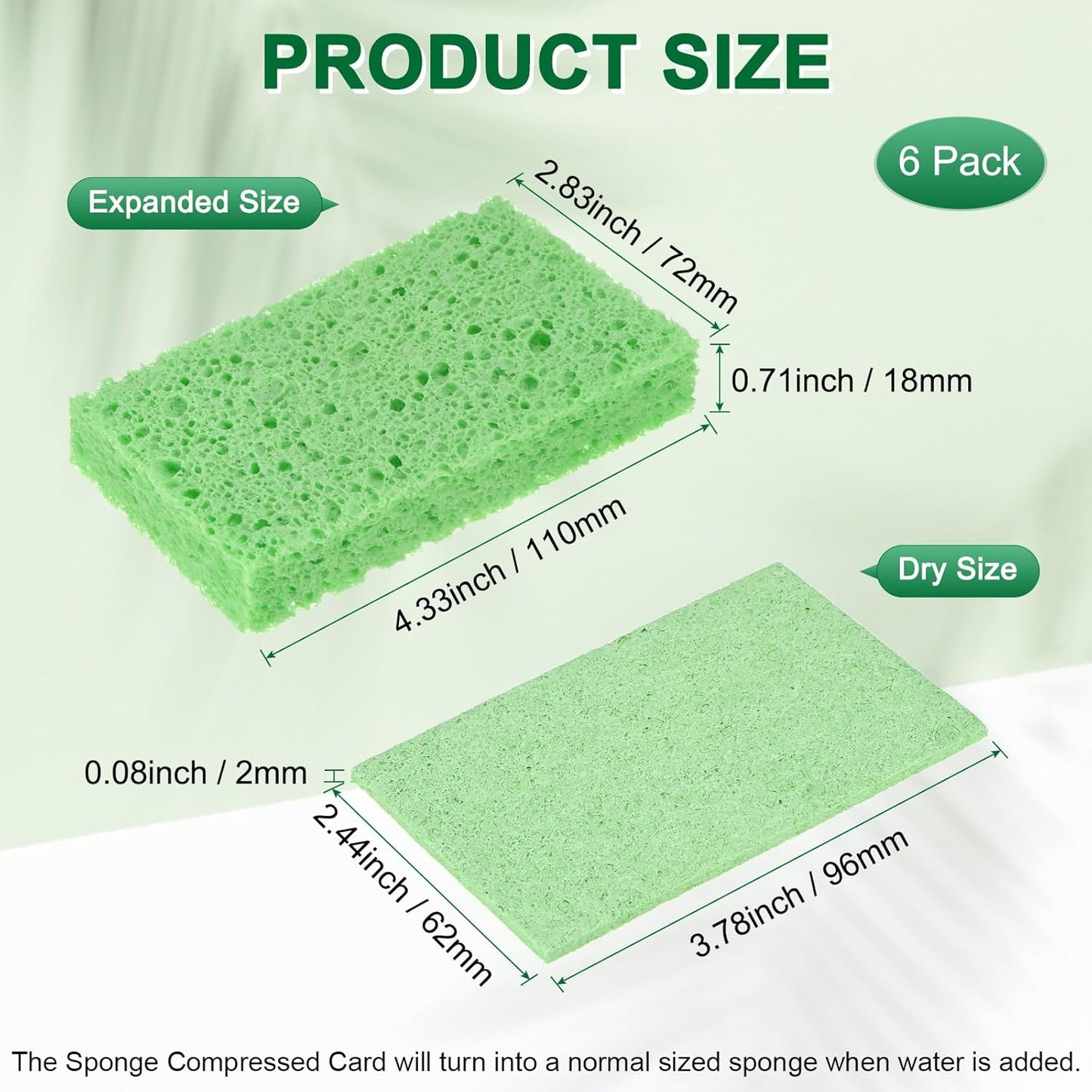 6-Pack Kitchen Sponges, Condense Eco Cellulose Non-Scratch Scrub Heavy Sponge for Kitchen/Household/Bathroom, Clean Tough Messes Dish Scrubber [Green]